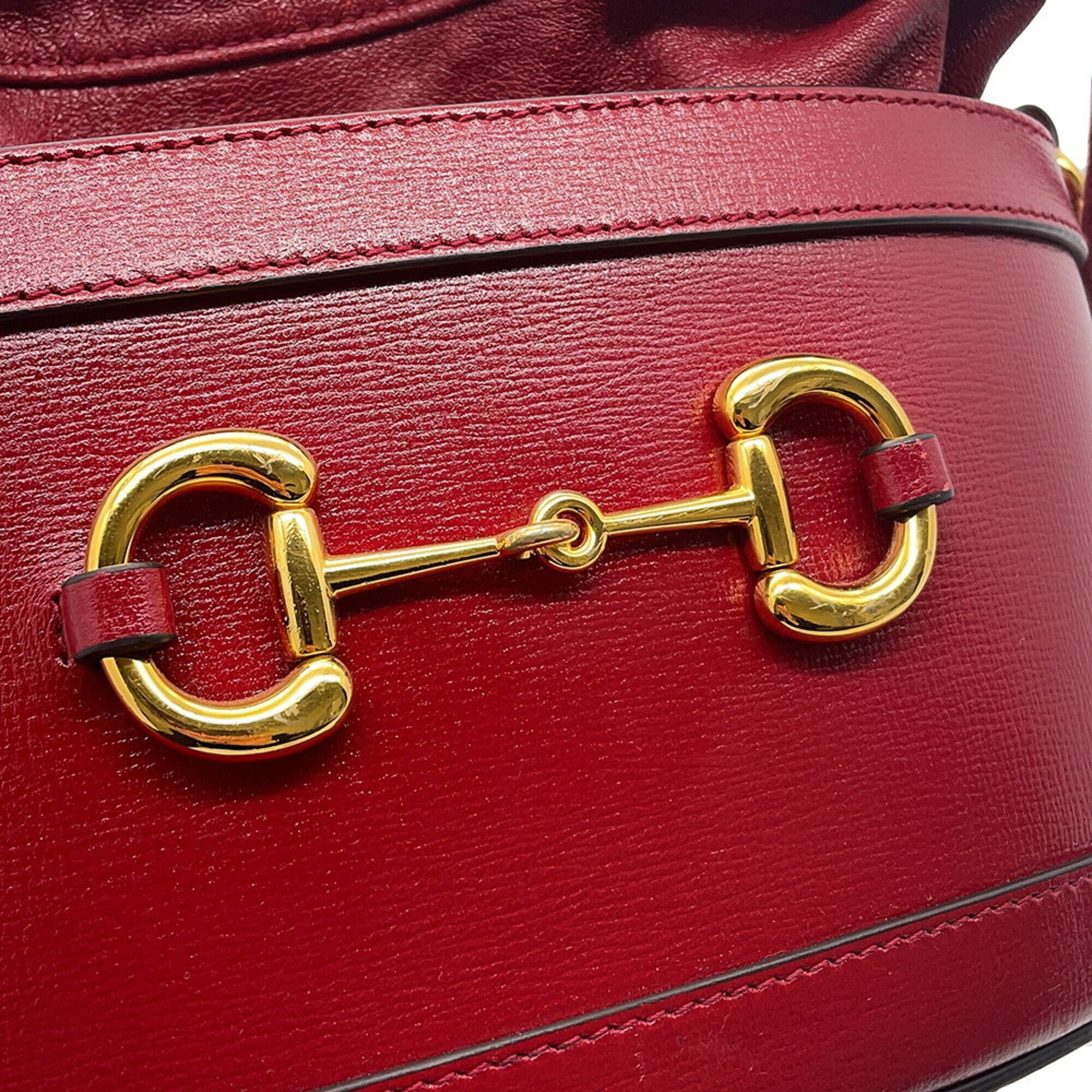 Gucci Horsebit Red Color Leather Handbag Shoulder Bag (Pre-Owned)