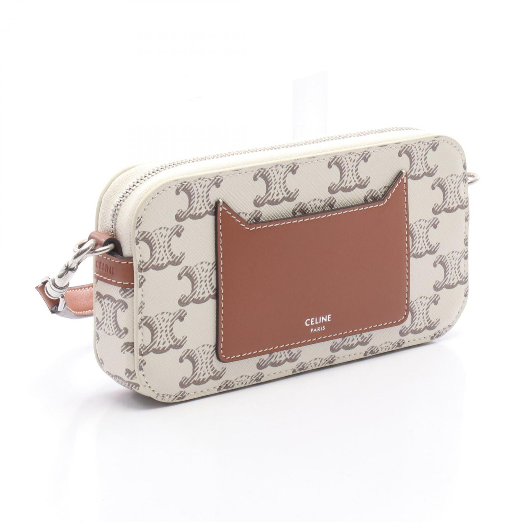 Celine Brown White Coated Canvas Leather Handbag Shoulder Bag (Pre-Owned)