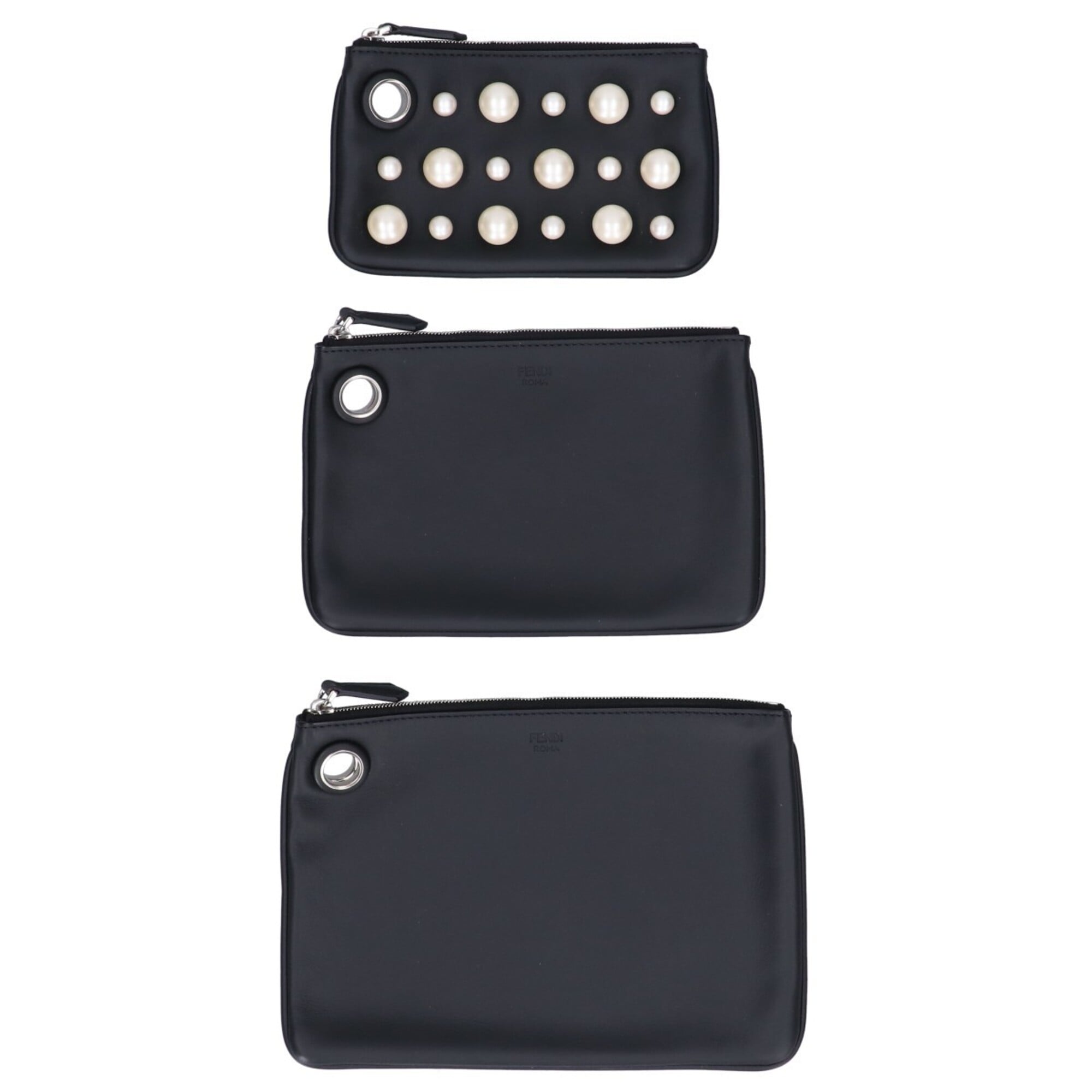 Fendi Black Leather Clutch Bag Pouch (Pre-Owned)