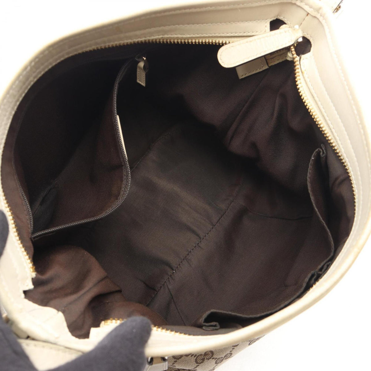 Gucci Beige White Canvas Leather Handbag Shoulder Bag (Pre-Owned)