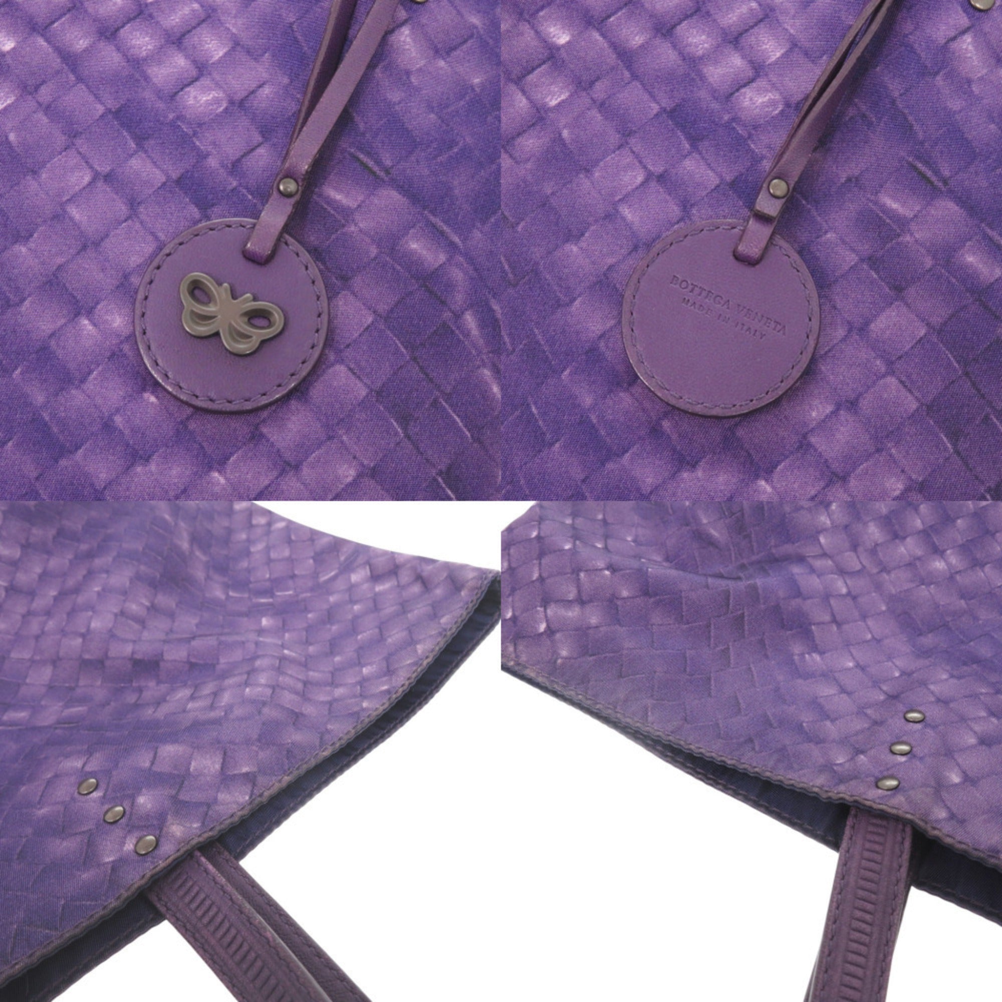 Bottega Veneta Purple Nylon Leather Tote Bag (Pre-Owned)