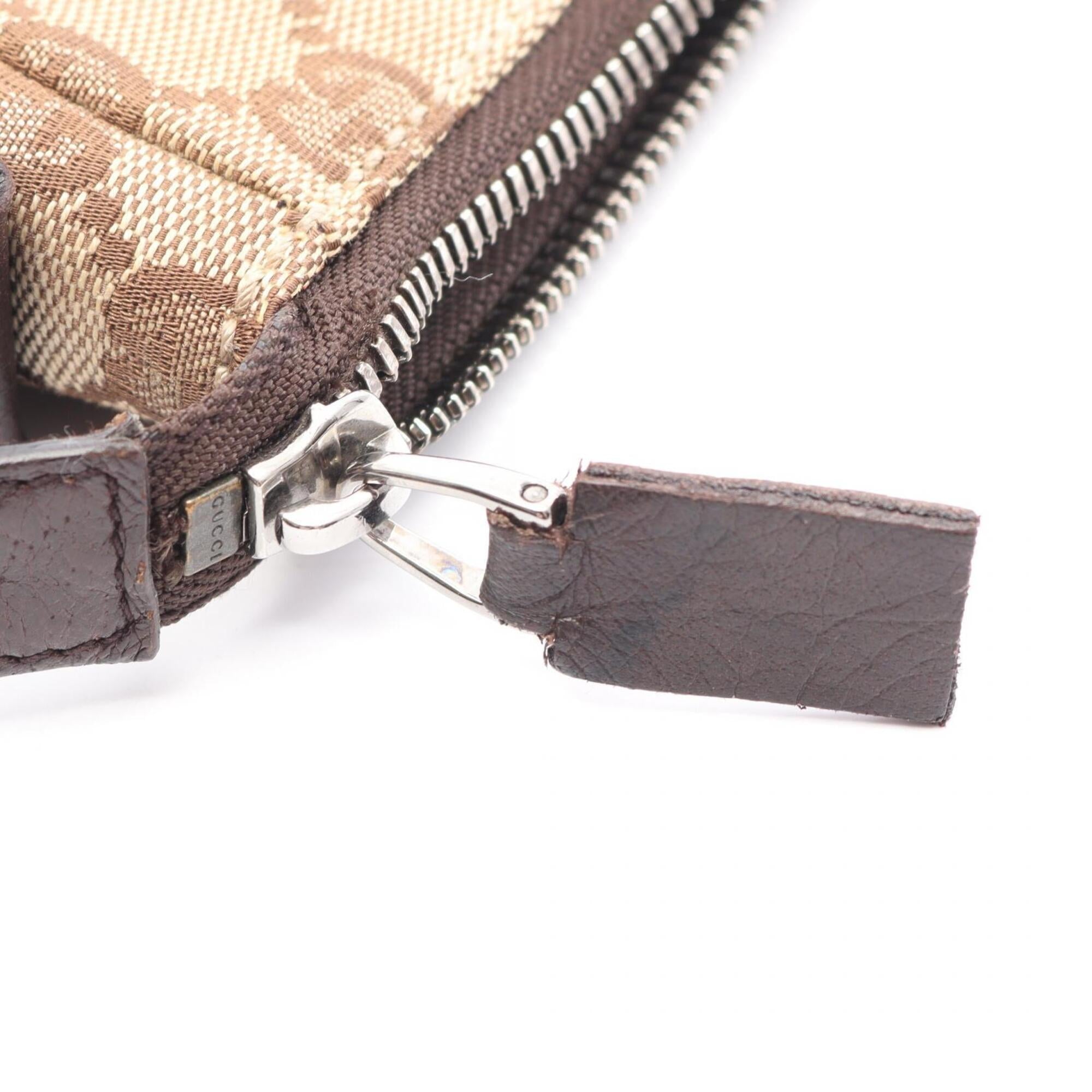 Gucci Beige Brown Canvas Leather Shoulder Bag (Pre-Owned)