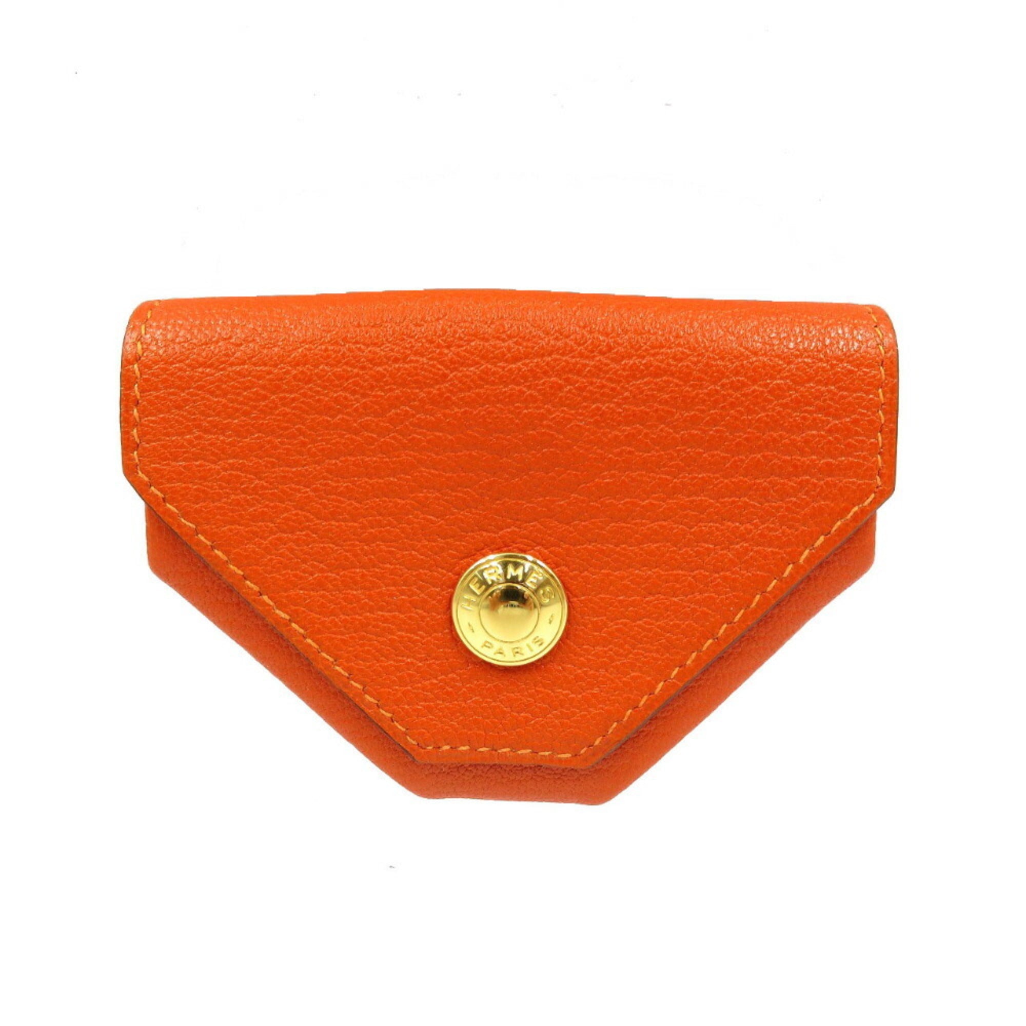 Hermes Orange Red Color Chevre Leather Coin Purse/Coin Case (Pre-Owned)