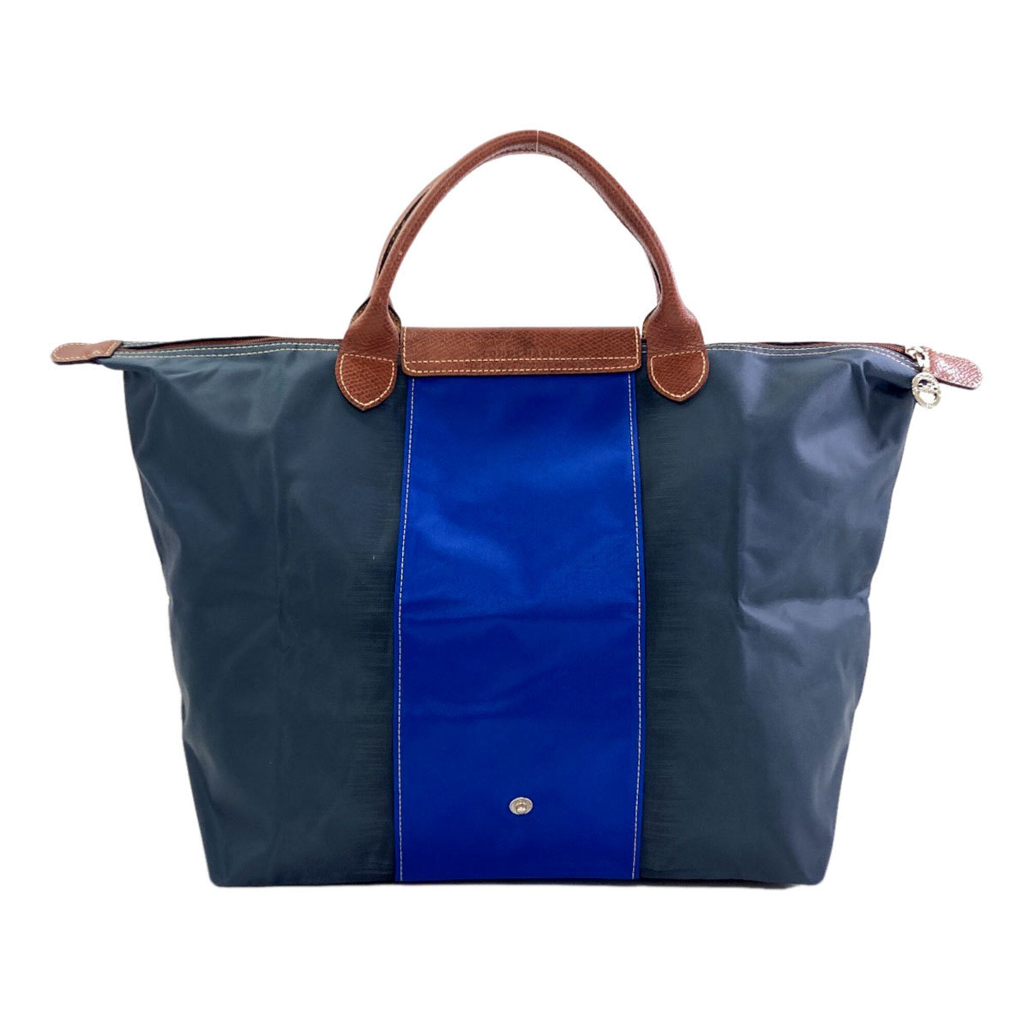 Longchamp Le Pliage Blue Brown Gray Nylon Handbag (Pre-Owned)