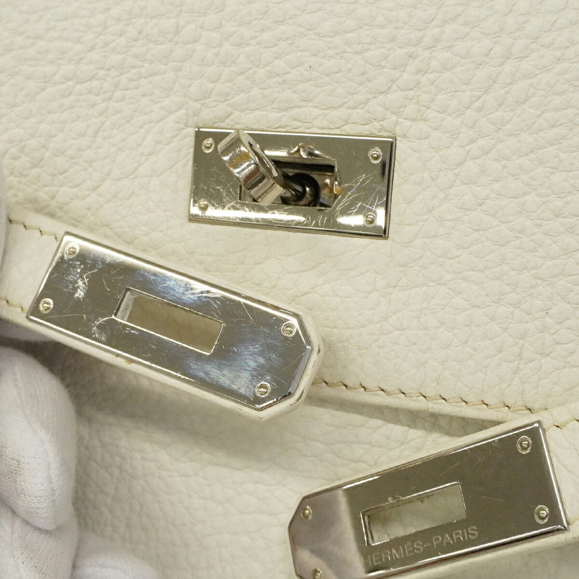 Hermes White Taurillon Clemence Leather Handbag (Pre-Owned)