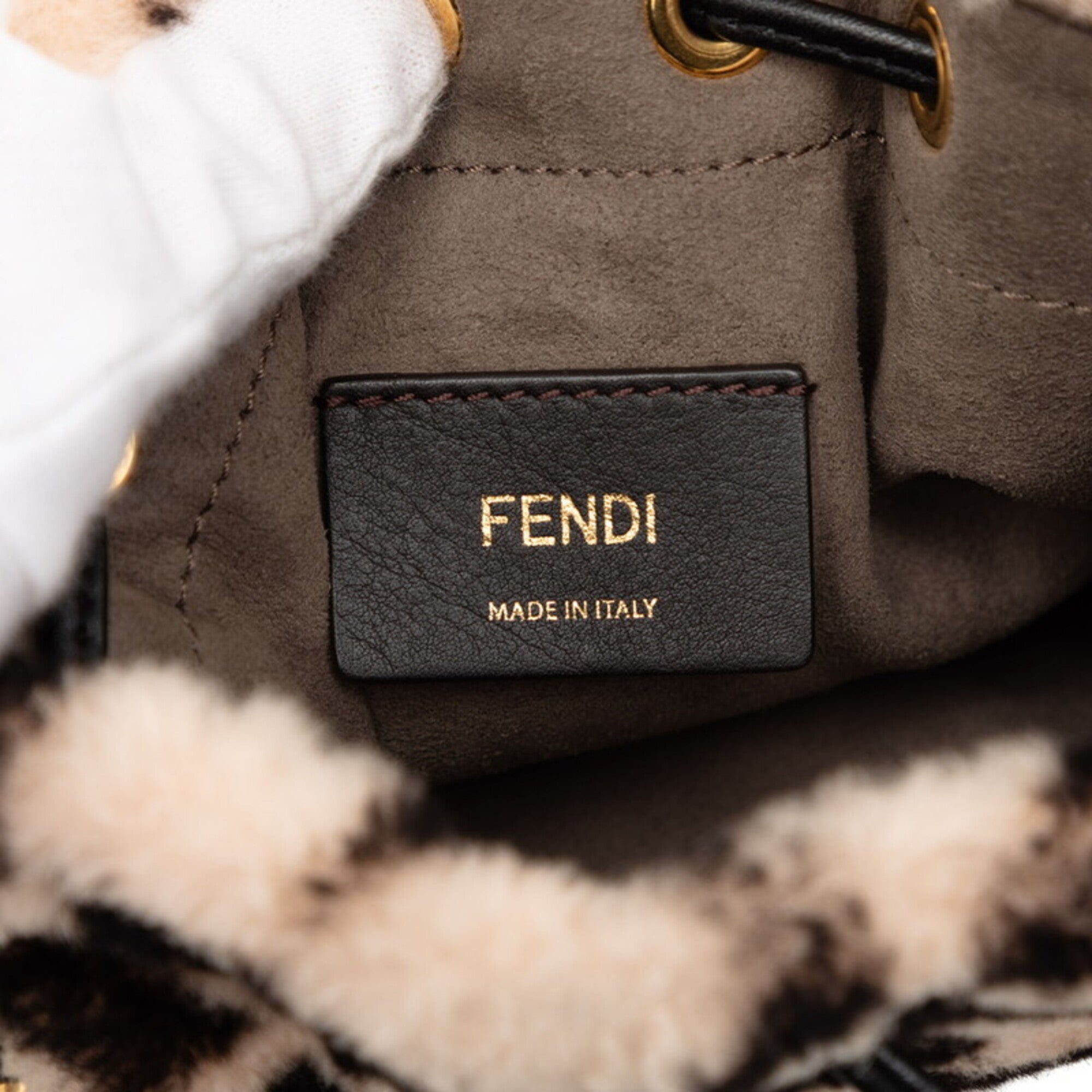 Fendi Beige Black Fur Leather Handbag (Pre-Owned)