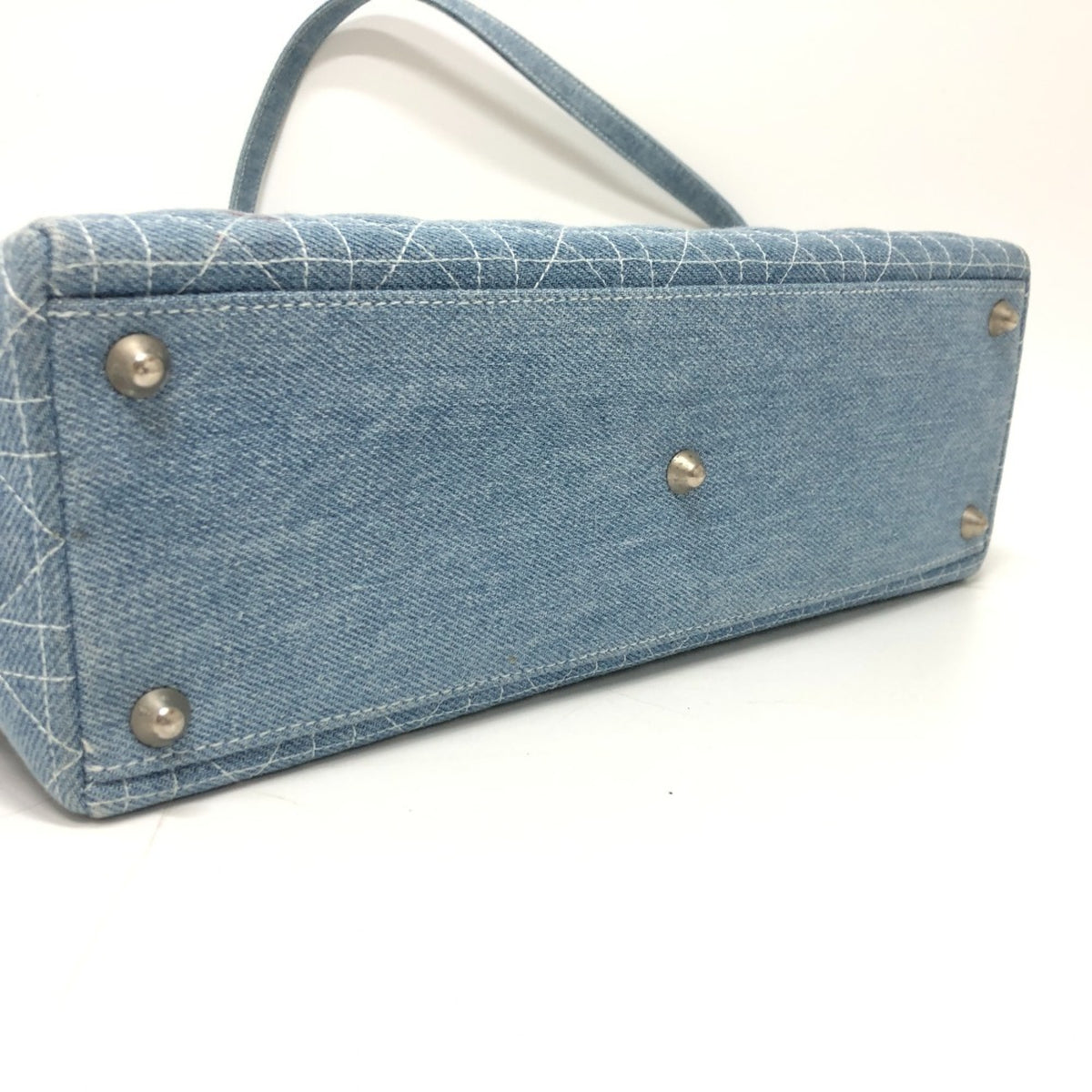 Christian Dior Lady Dior Blue Canvas Handbag Shoulder Bag (Pre-Owned)