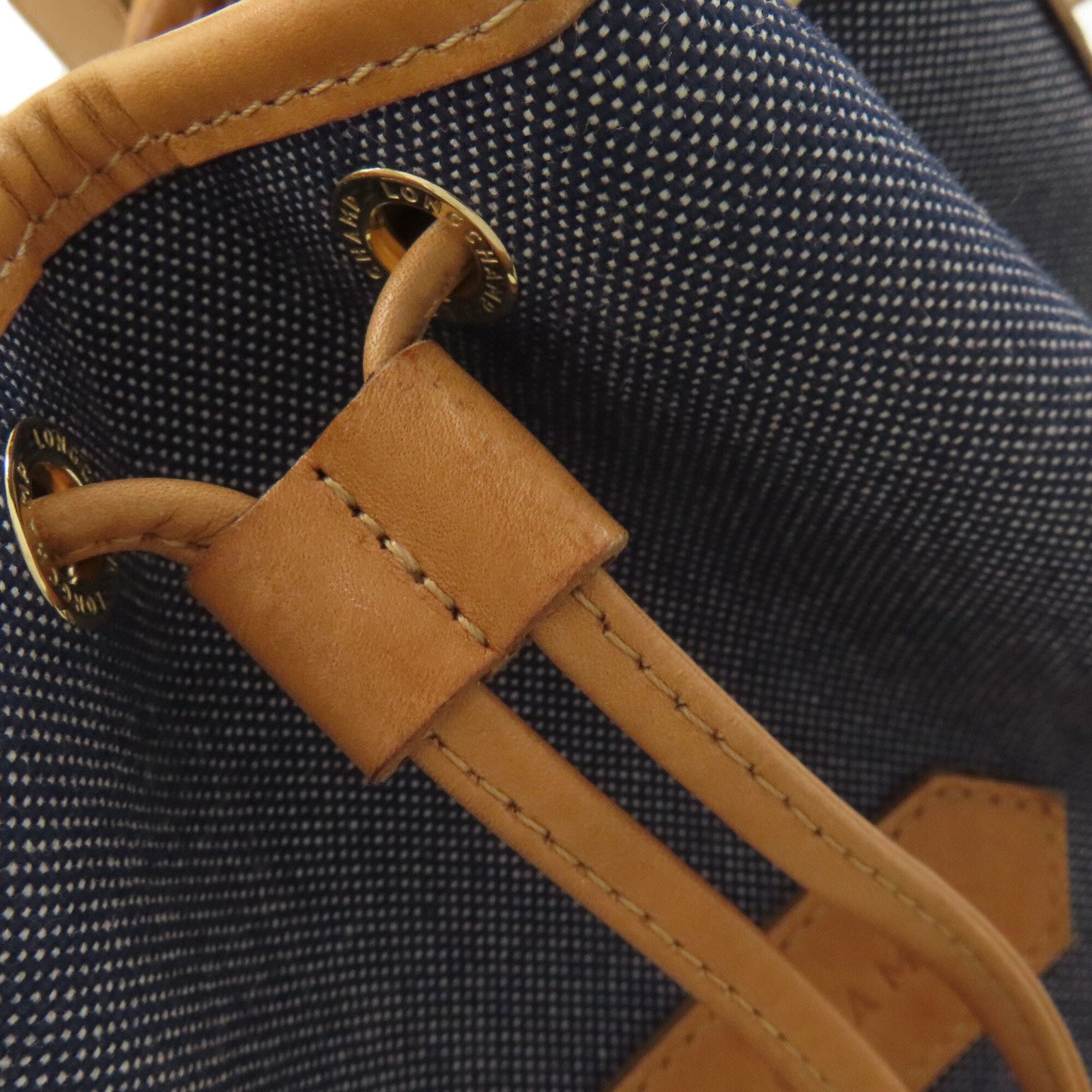 Longchamp Blue Brown Denim Shoulder Bag (Pre-Owned)