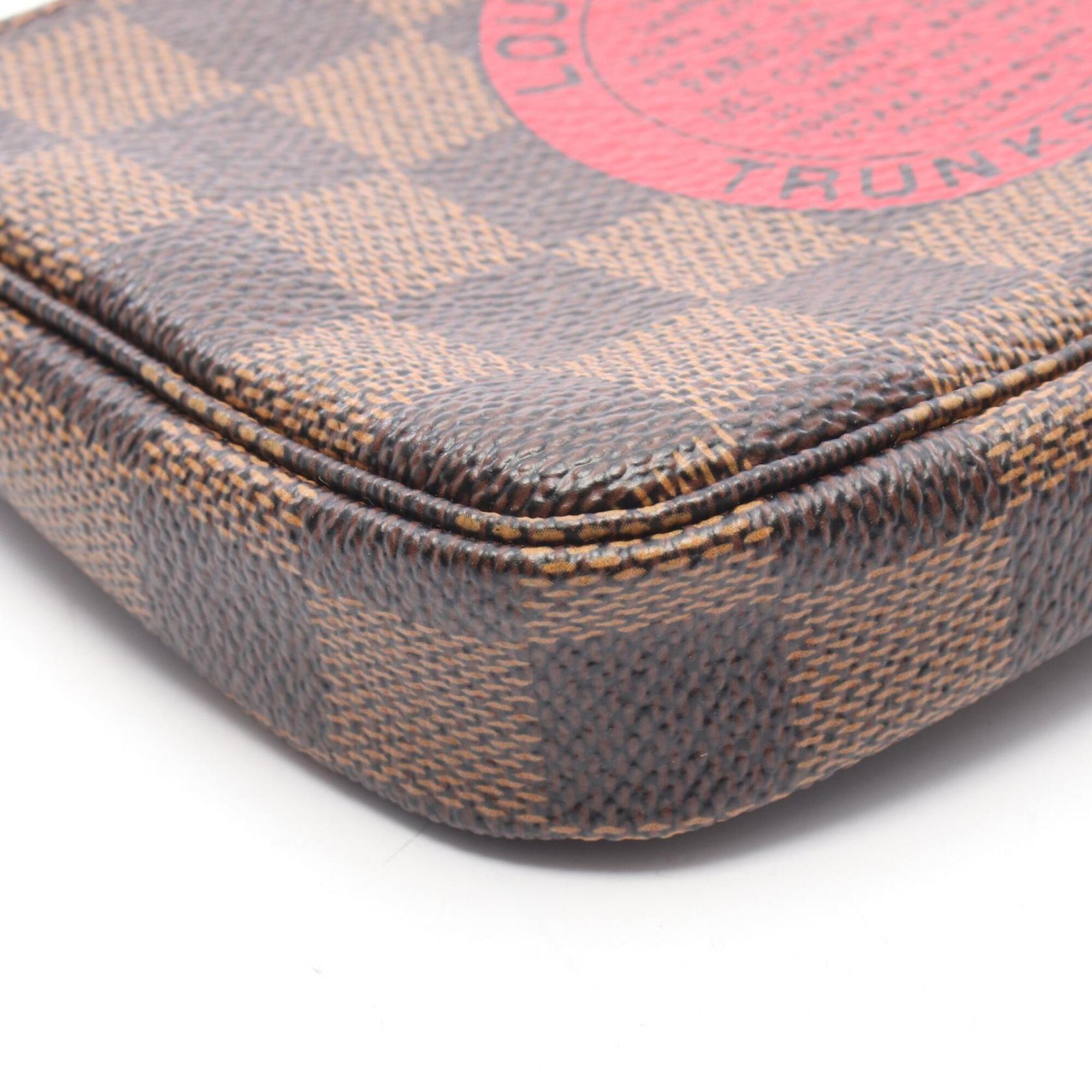 Louis Vuitton Damier Brown Red Color Coated Canvas Leather Handbag Pochette (Pre-Owned)