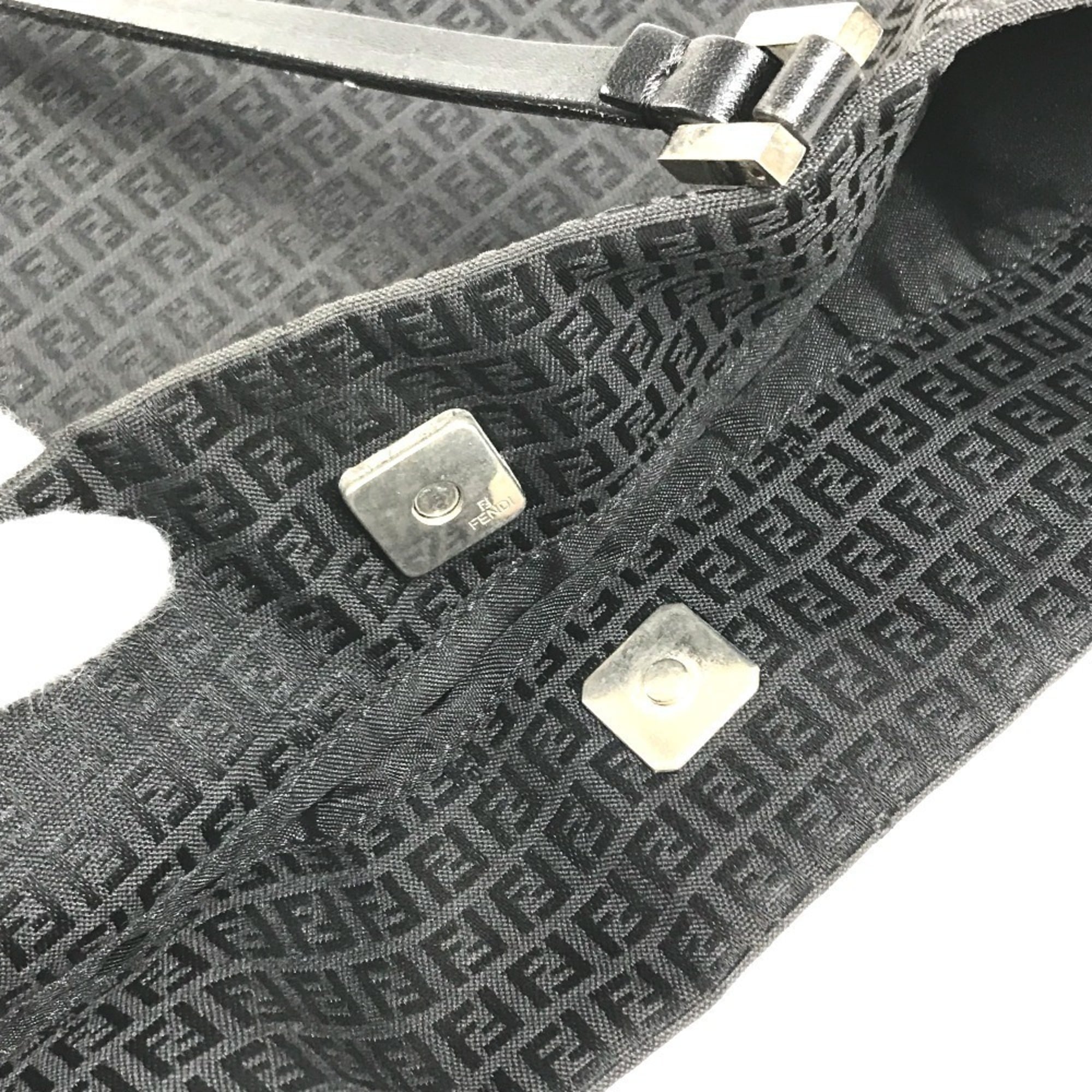 Fendi Zucchino Black Leather Canvas Shoulder Bag Tote Bag (Pre-Owned)