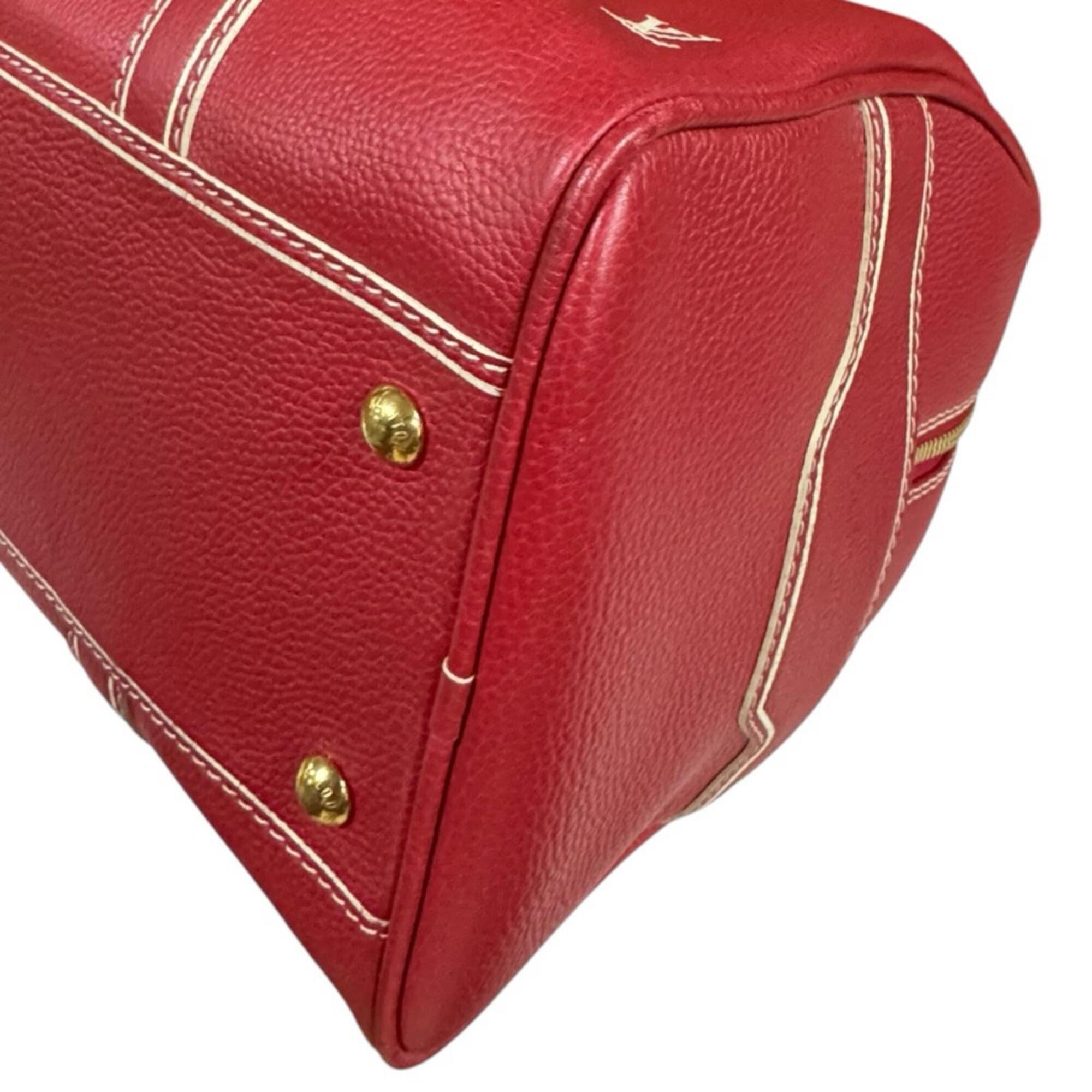 Louis Vuitton Red Color Leather Boston Bag (Pre-Owned)