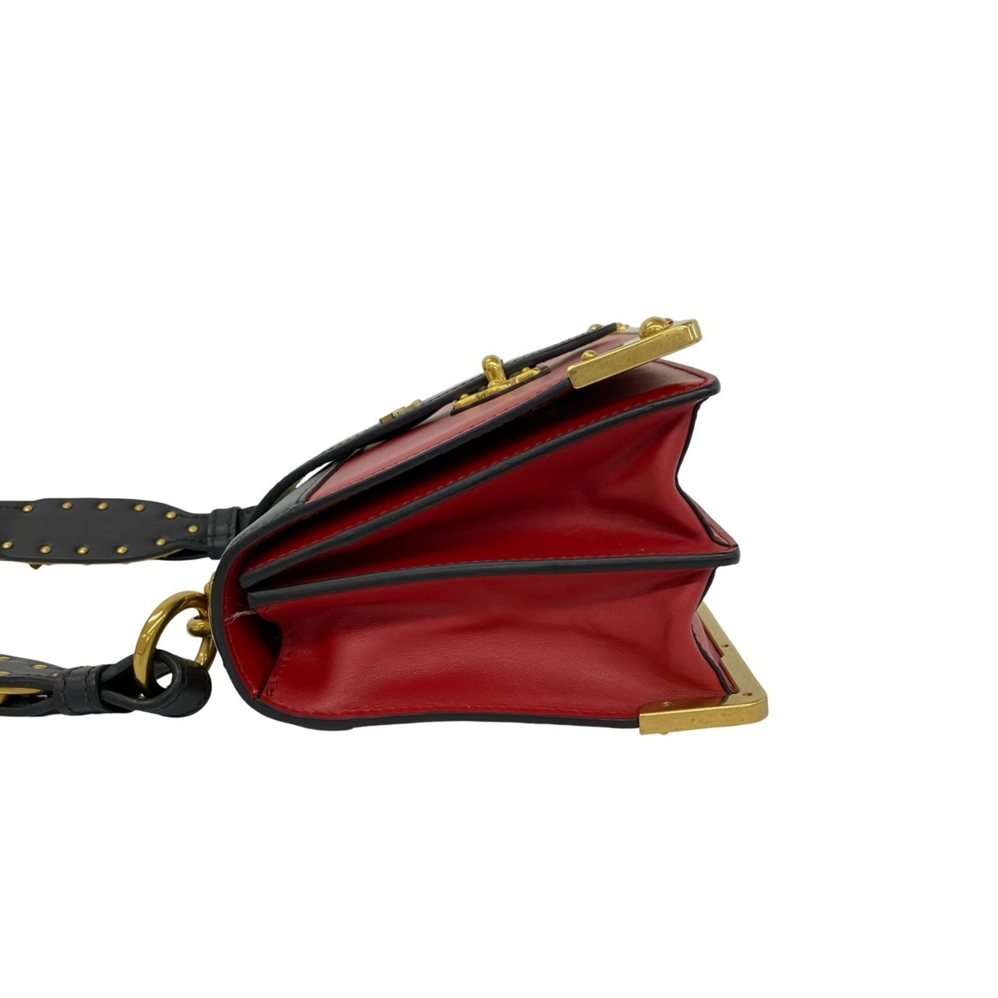Prada Black Red Color Leather Pochette Shoulder Bag (Pre-Owned)