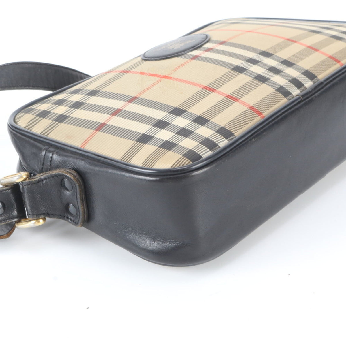 Burberry Black Leather Canvas Crossbody Bag Shoulder Bag (Pre-Owned)