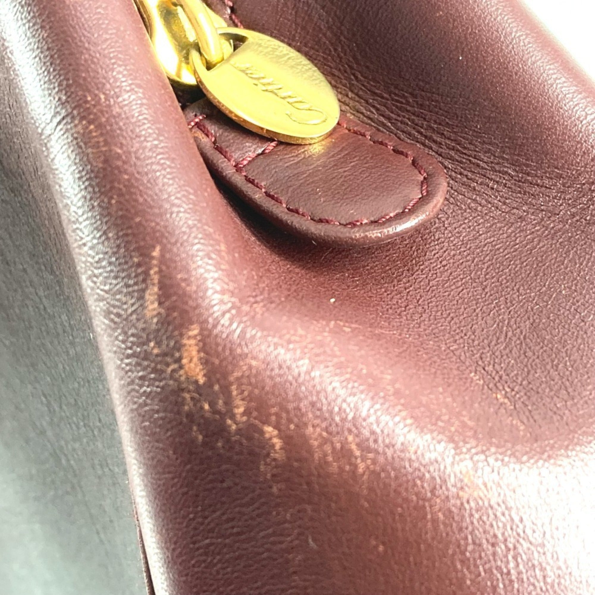Cartier Must Wine Red Leather Shoulder Bag Tote Bag (Pre-Owned)