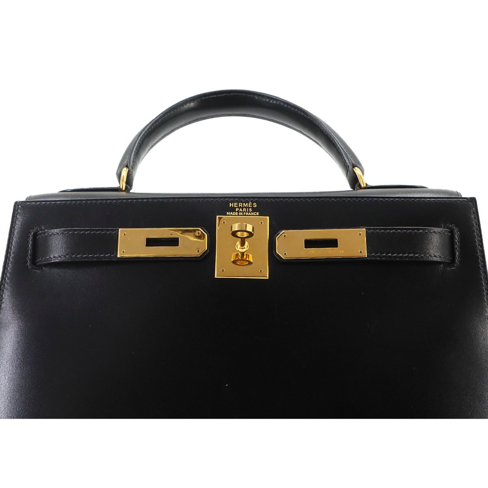 Hermes Black Box Calf Leather Handbag (Pre-Owned)