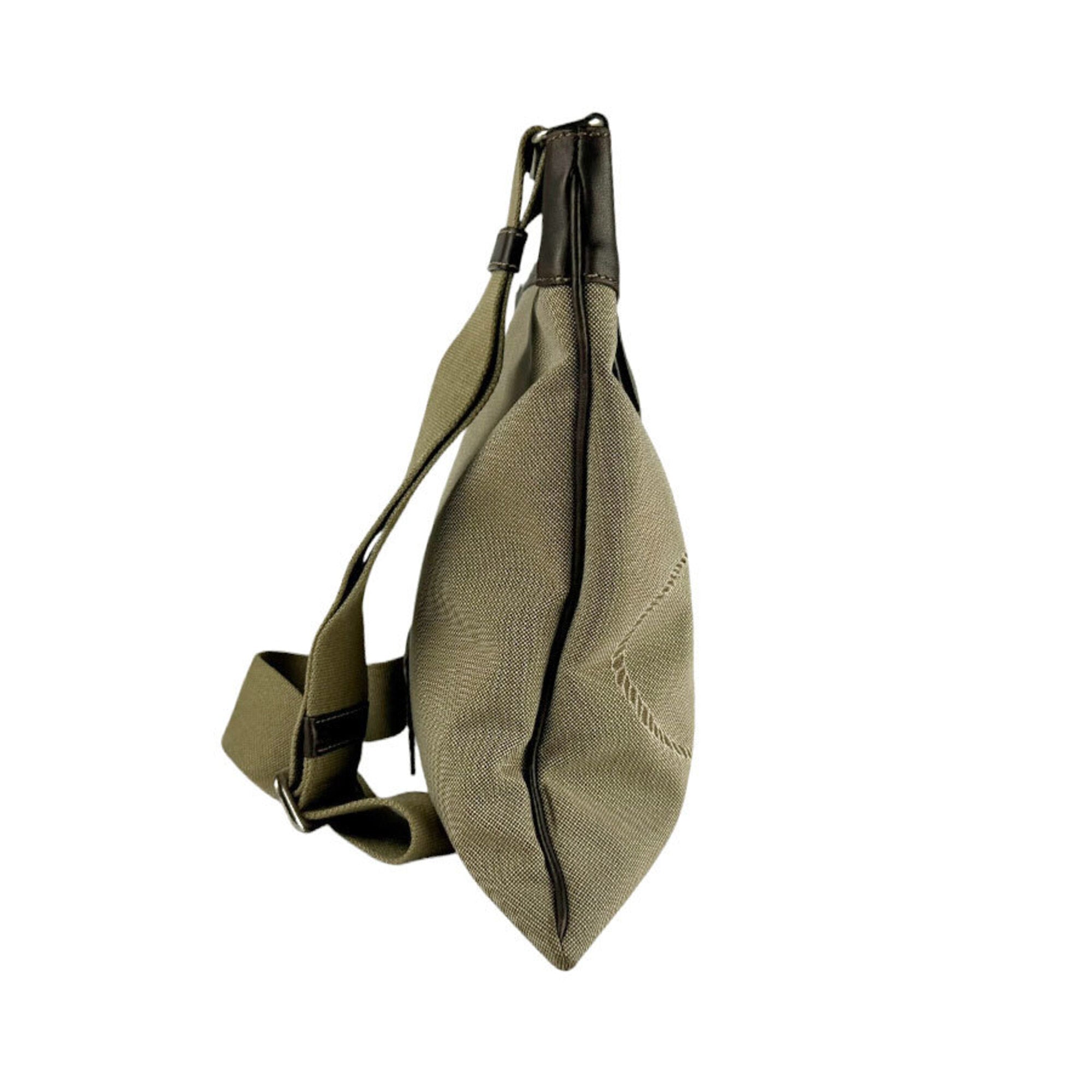 Prada Brown Canvas Leather Shoulder Bag (Pre-Owned)