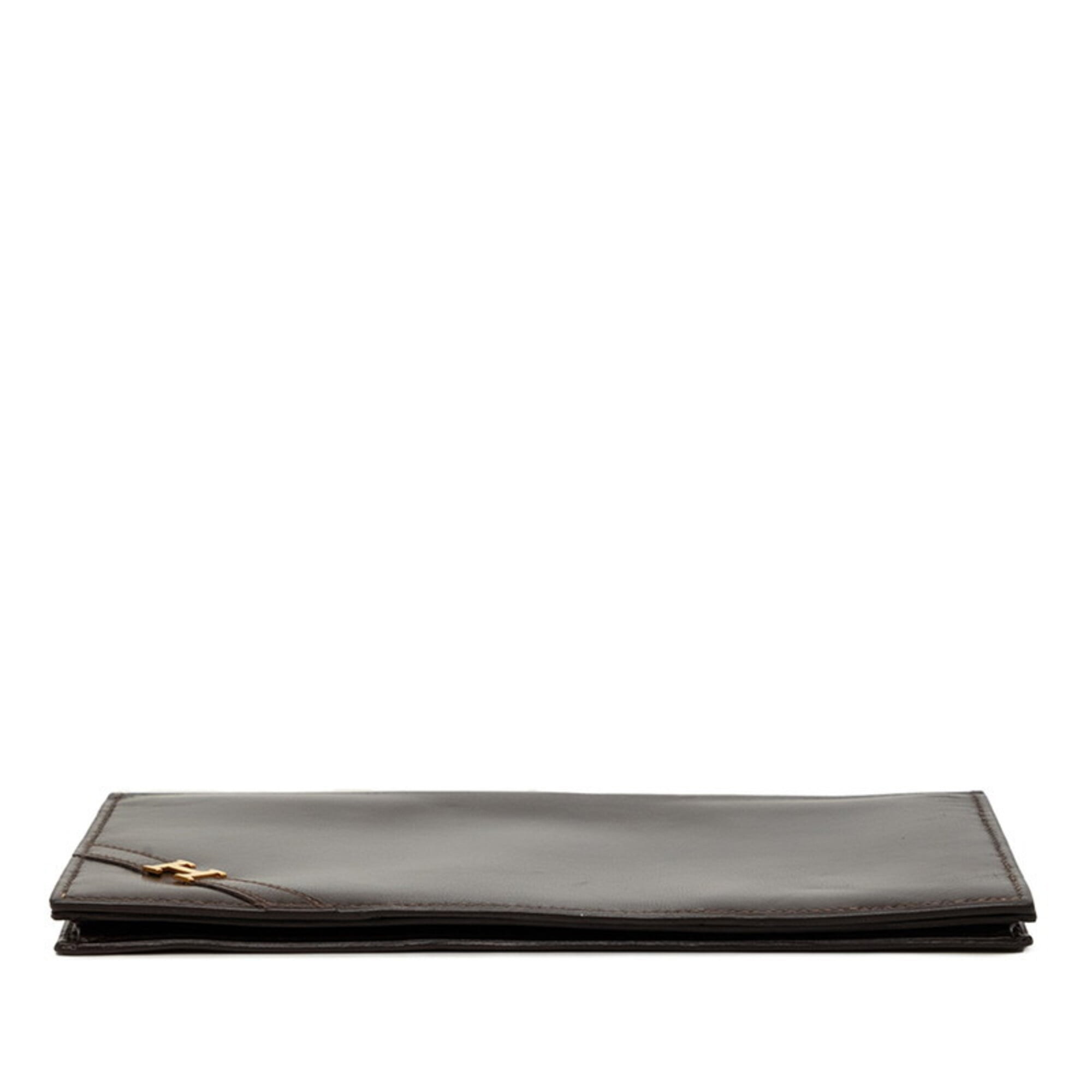 Hermes Dark Brown Box Calf Leather Long Wallet (Bi-Fold) (Pre-Owned)