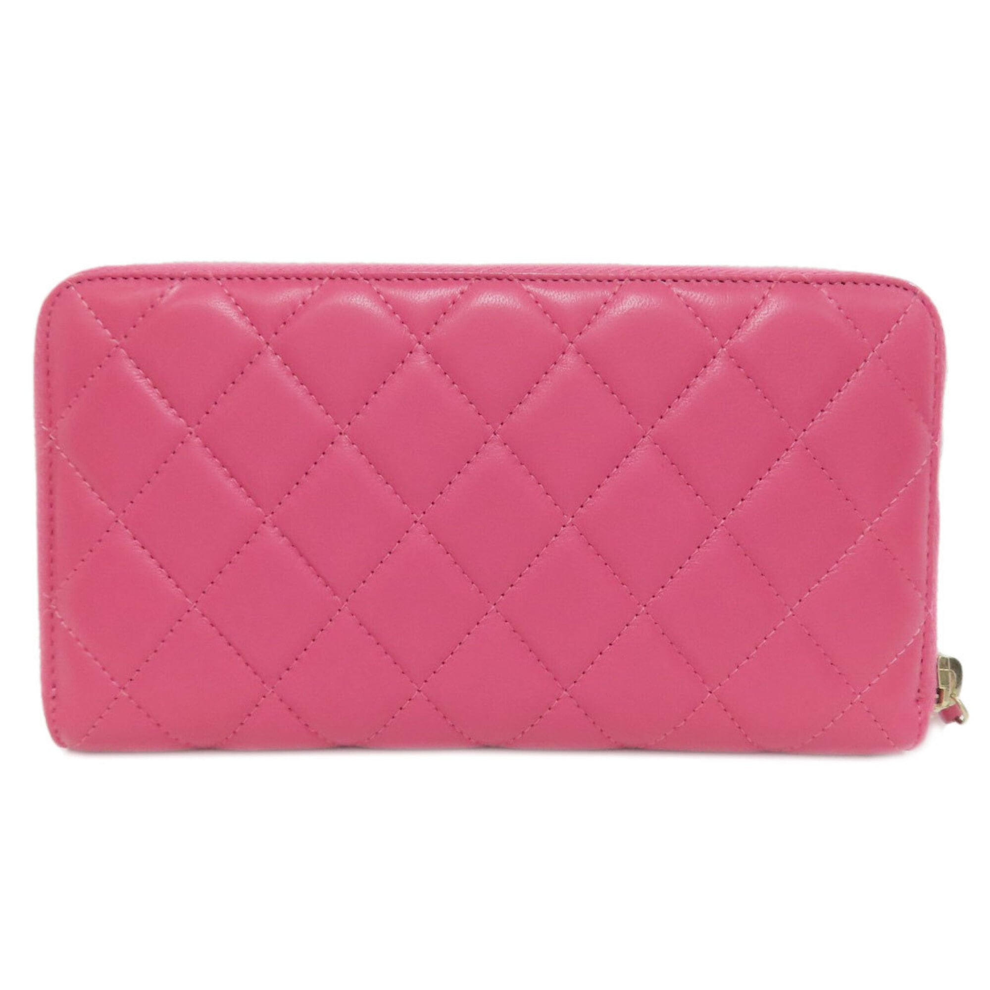 Chanel Pink Leather Long Wallet (Bi-Fold) (Pre-Owned)