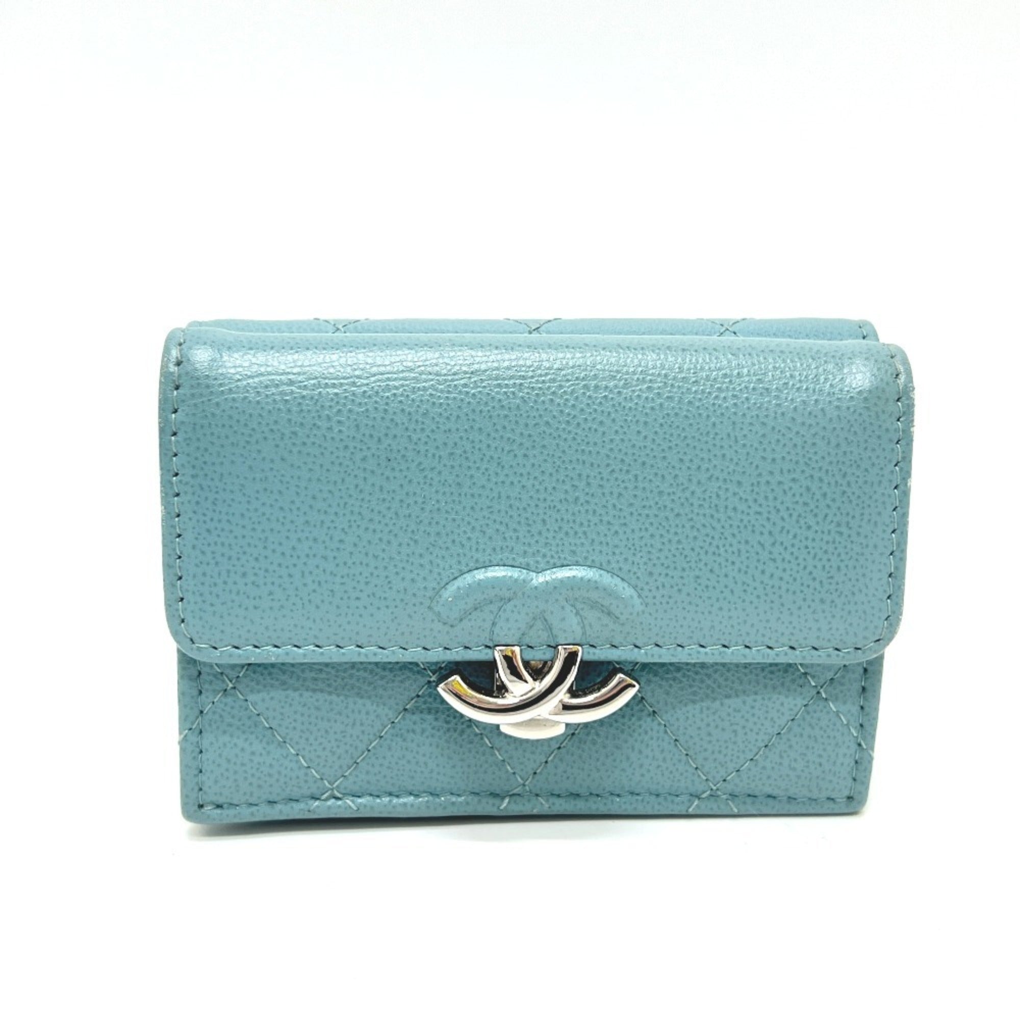 Chanel Light Blue Leather Wallet (Tri-Fold) (Pre-Owned)