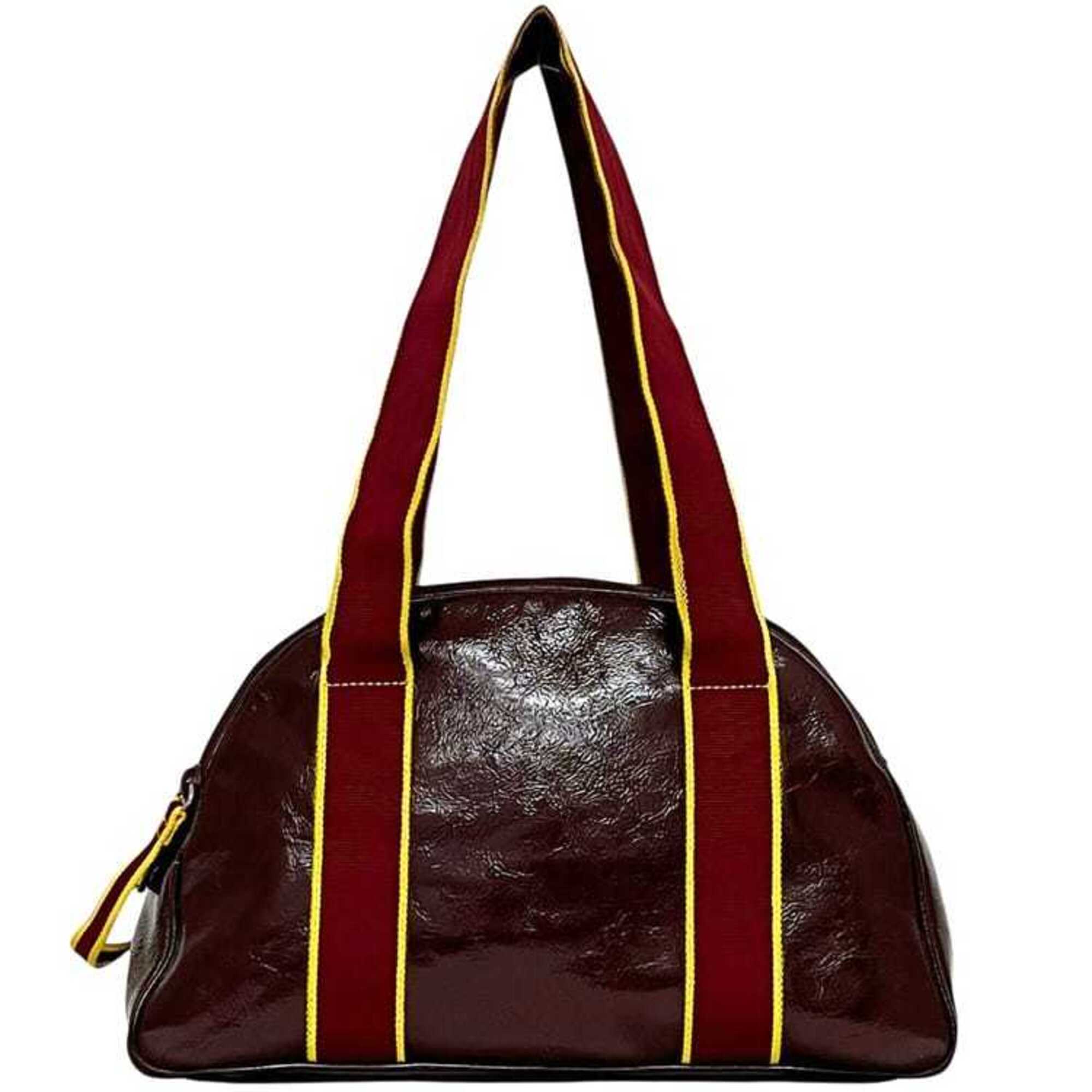 Miu Miu Bordeaux Yellow Patent Leather Boston Bag (Pre-Owned)