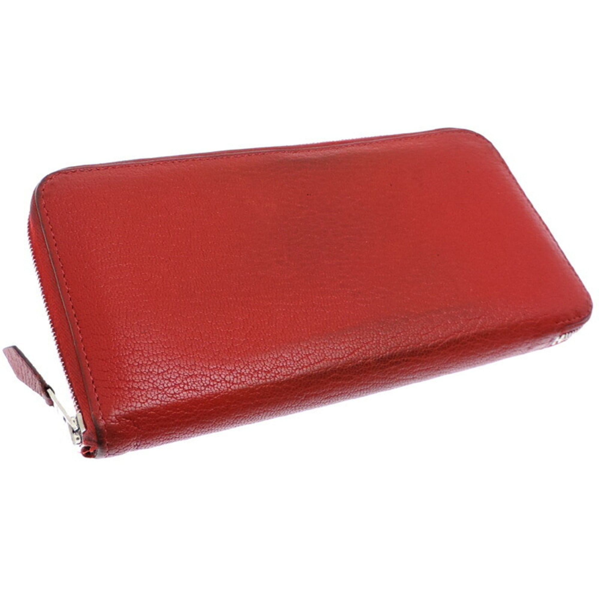 Hermes Red Color Chevre Leather Long Wallet (Bi-Fold) (Pre-Owned)