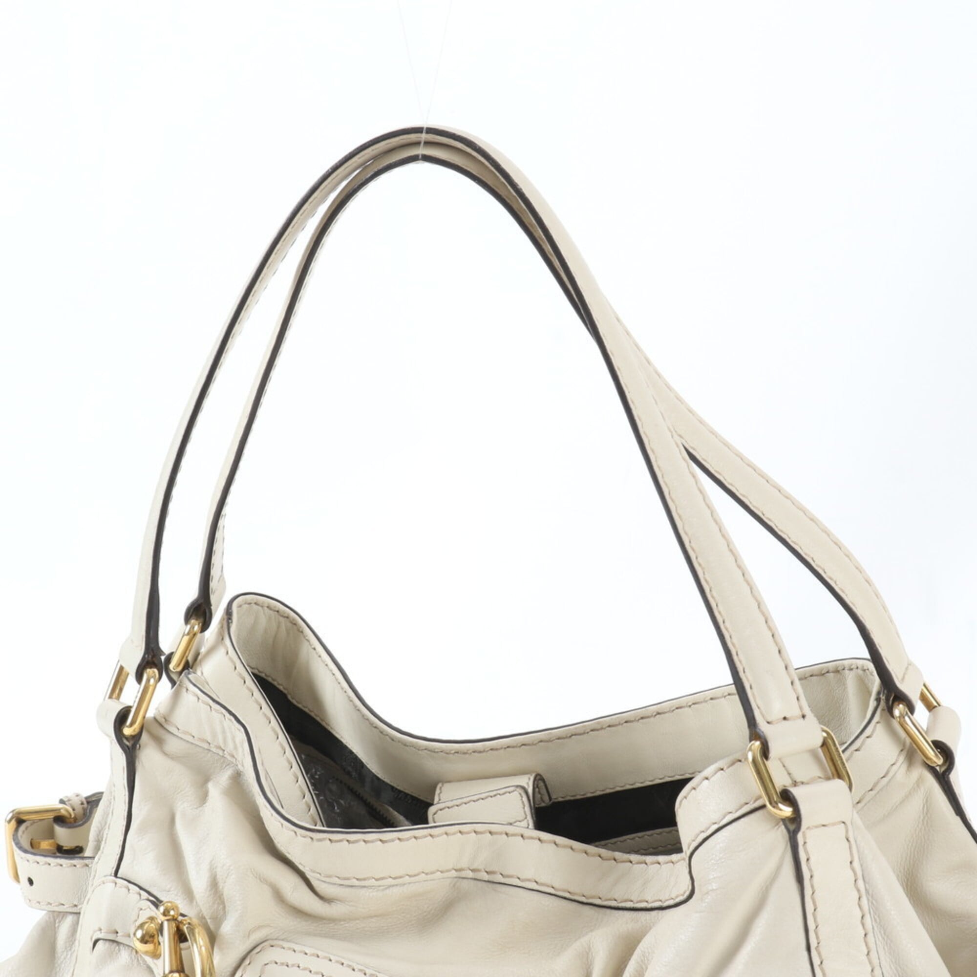 Gucci Horsebit Beige Leather Handbag Tote Bag (Pre-Owned)