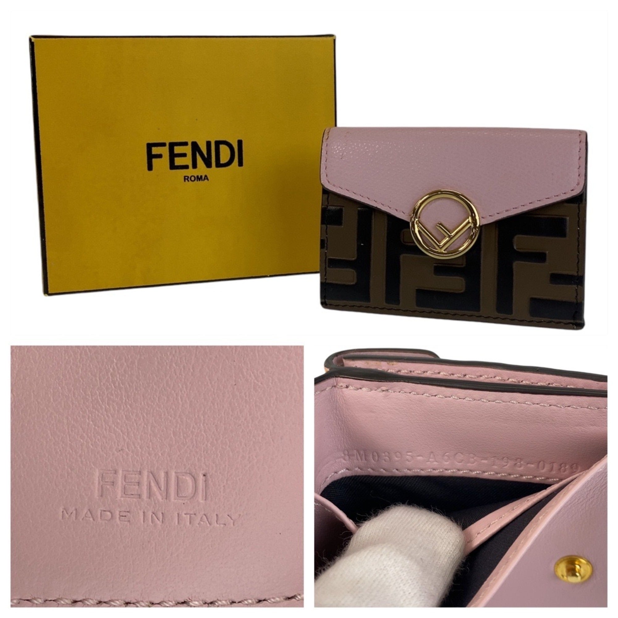 Fendi Brown Pink Leather Wallet (Tri-Fold) (Pre-Owned)