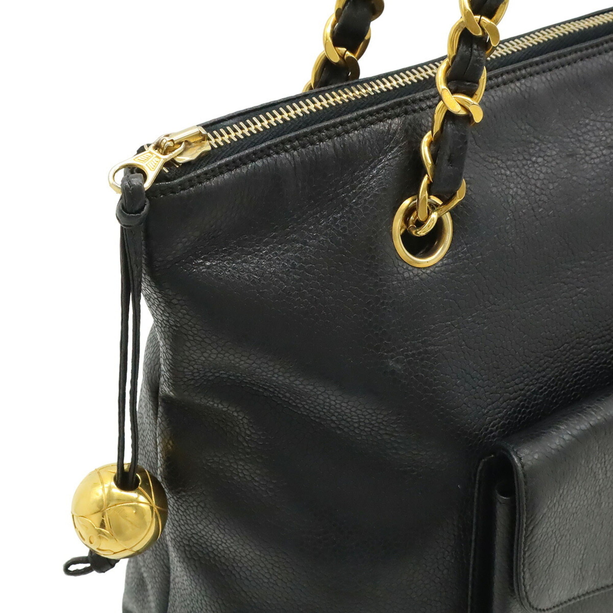 Chanel Black Leather Shoulder Bag Tote Bag (Pre-Owned)