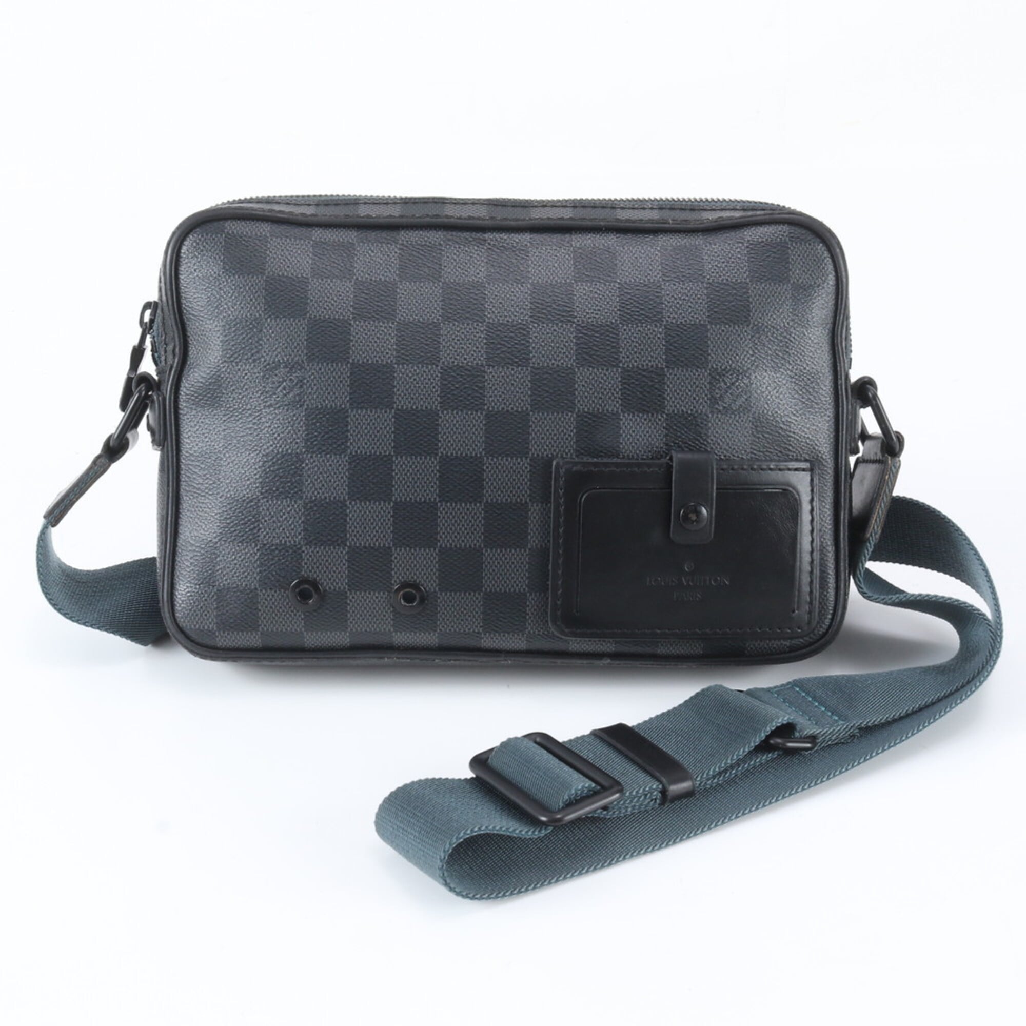 Louis Vuitton Black Leather Coated Canvas Messenger Bag Shoulder Bag (Pre-Owned)
