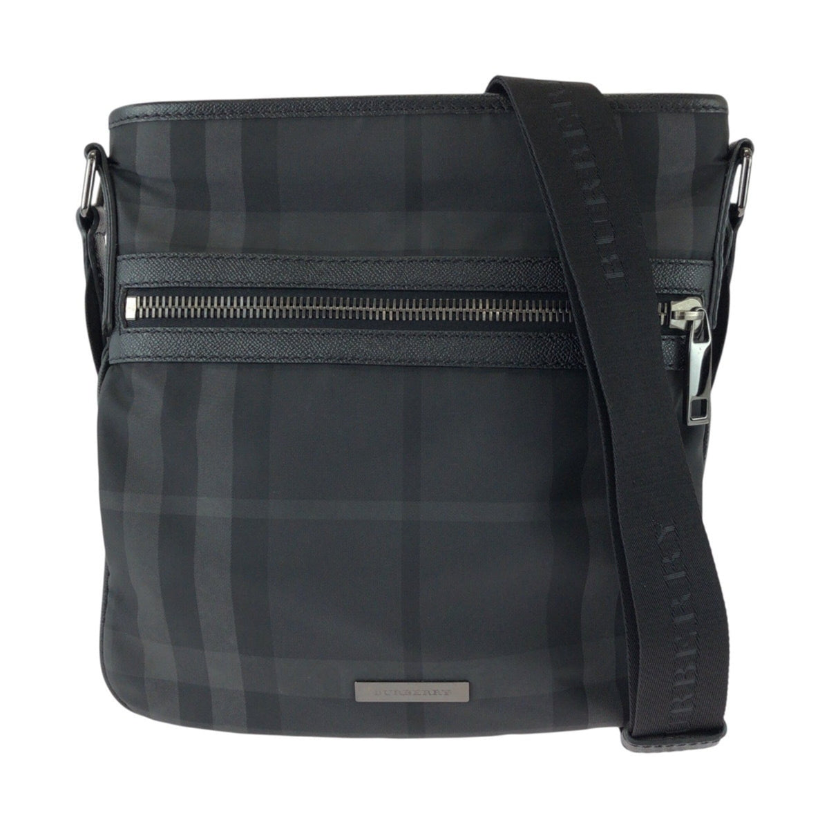Burberry Black Gray Nylon Leather Messenger Bag Shoulder Bag (Pre-Owned)