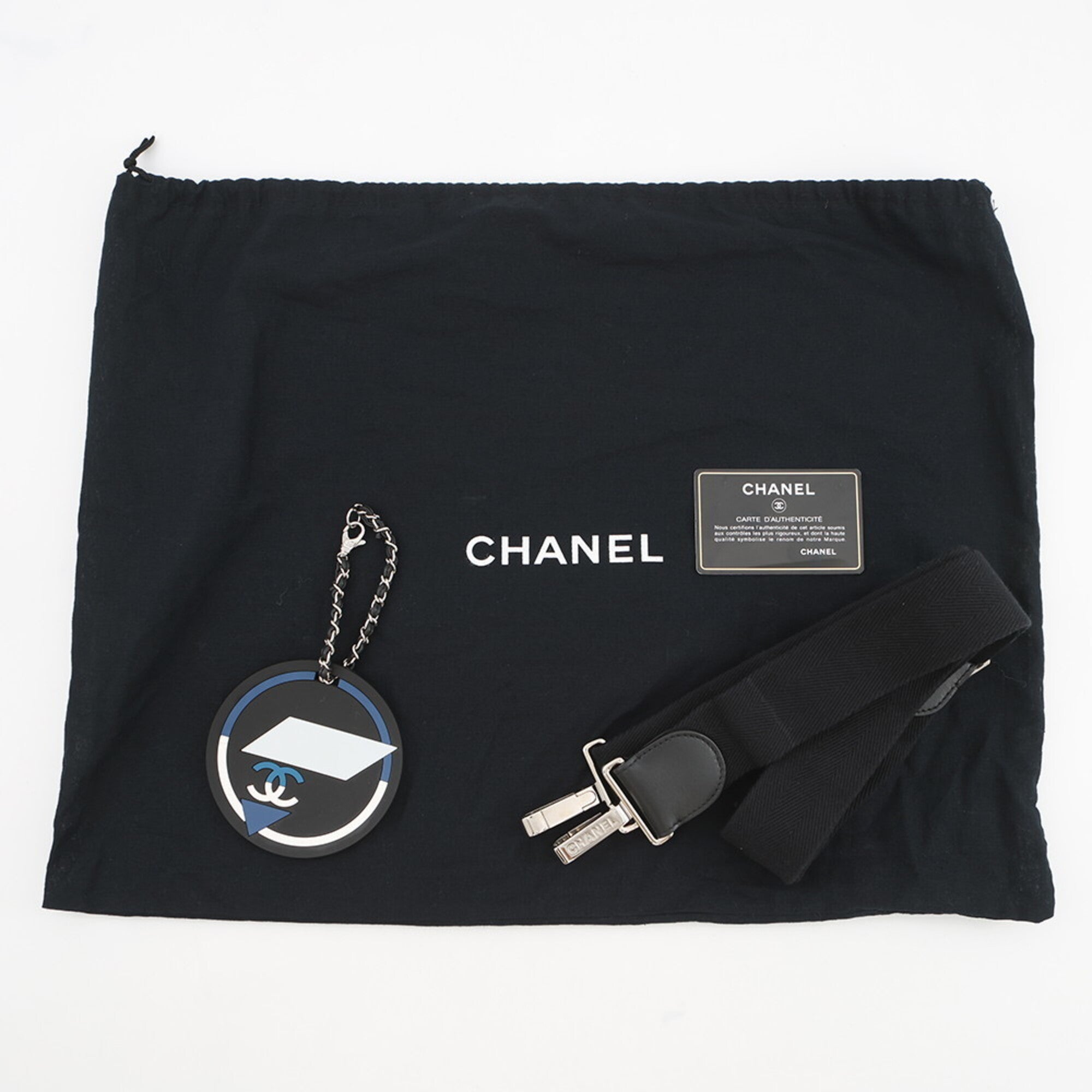 Chanel Black Blue White Nylon Handbag Shoulder Bag Tote Bag (Pre-Owned)