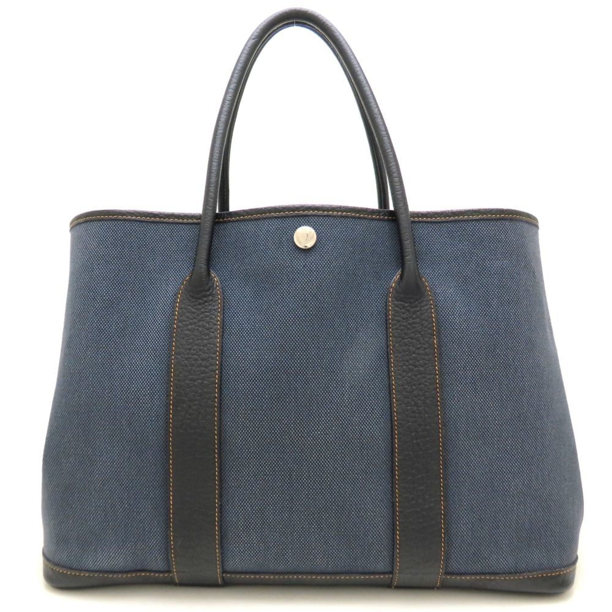 Hermes Blue Toile H Leather Tote Bag (Pre-Owned)