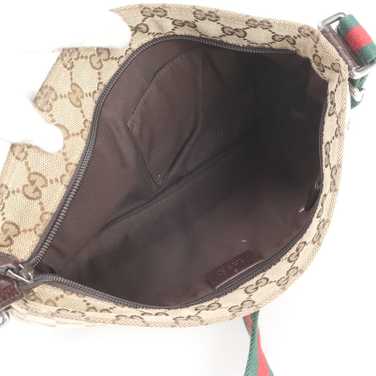 Gucci Brown Leather Canvas Messenger Bag Shoulder Bag (Pre-Owned)