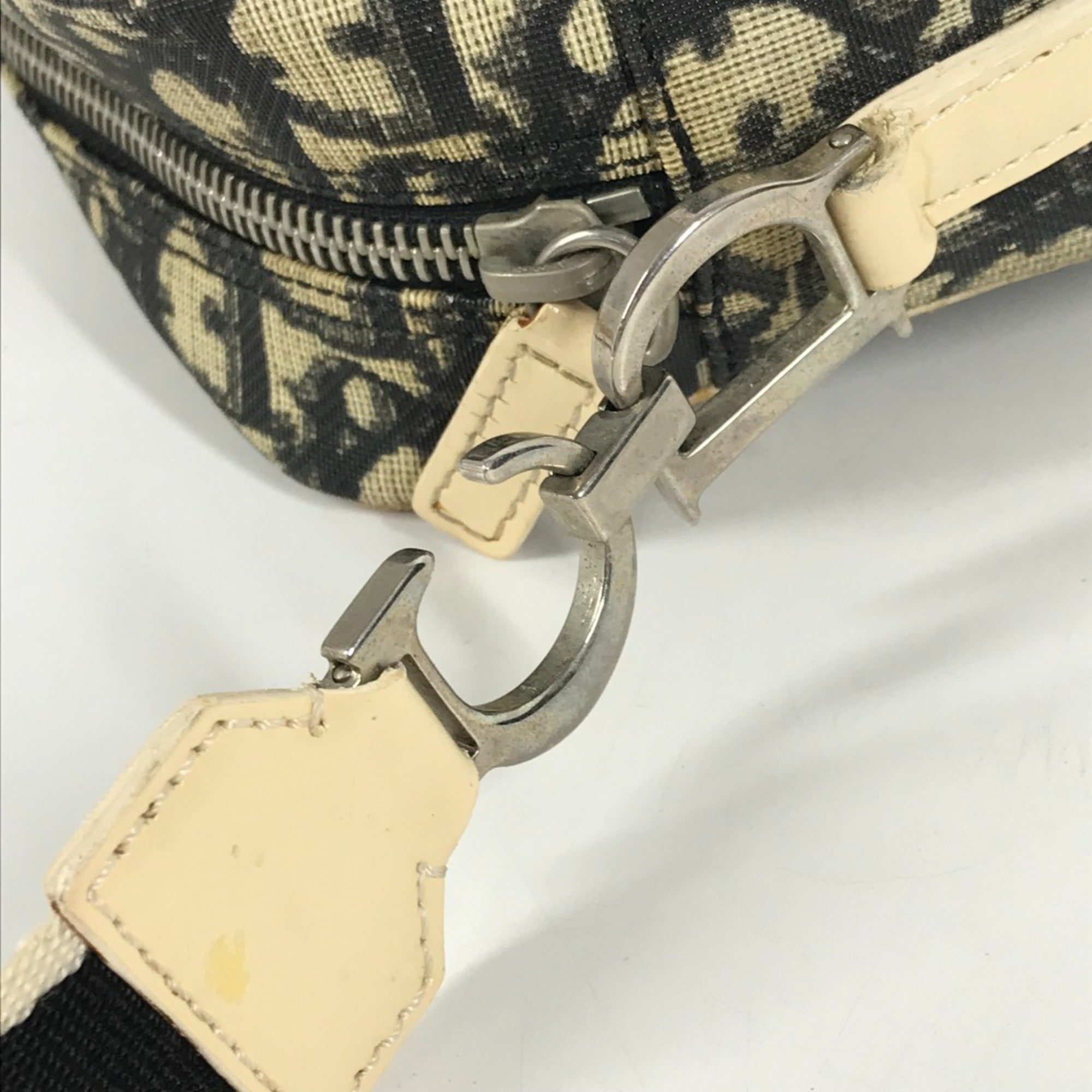 Christian Dior Black White Canvas Pvc Suede Leather Pochette Shoulder Bag (Pre-Owned)