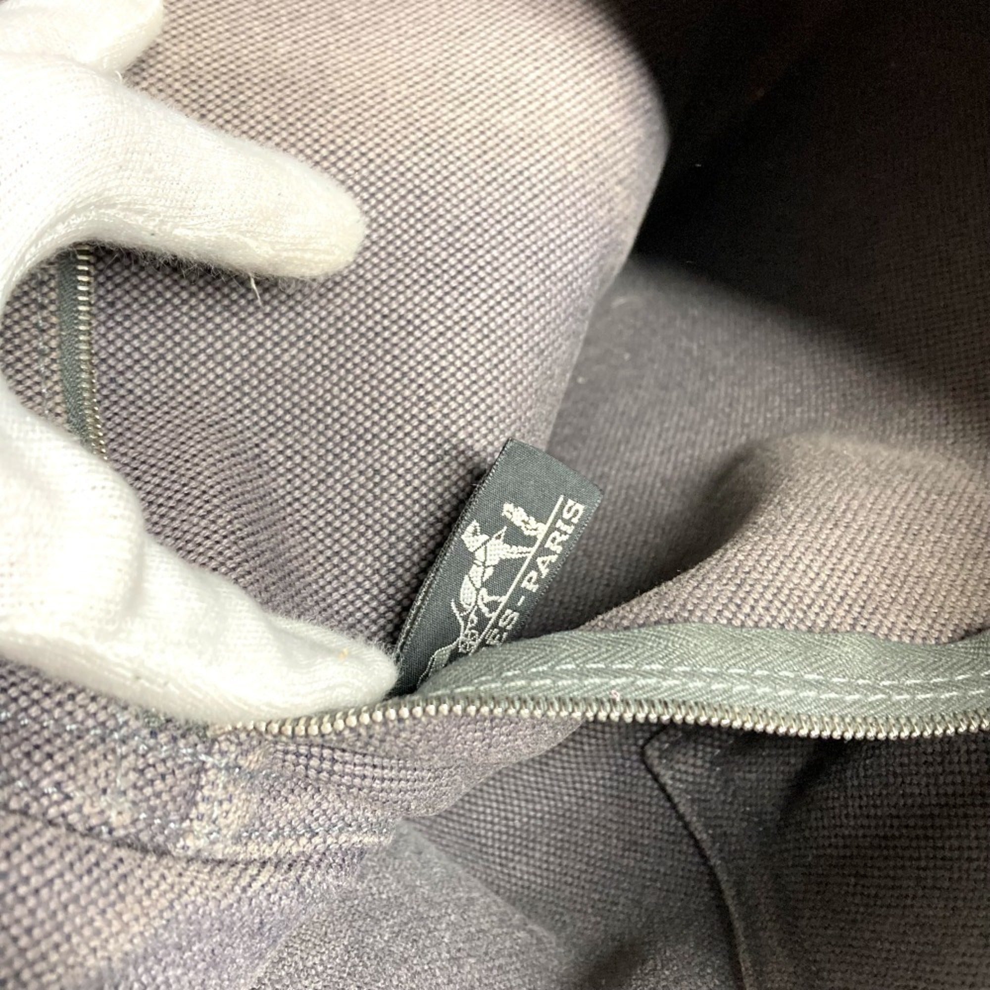Hermes Black Gray Leather Canvas Handbag Tote Bag (Pre-Owned)