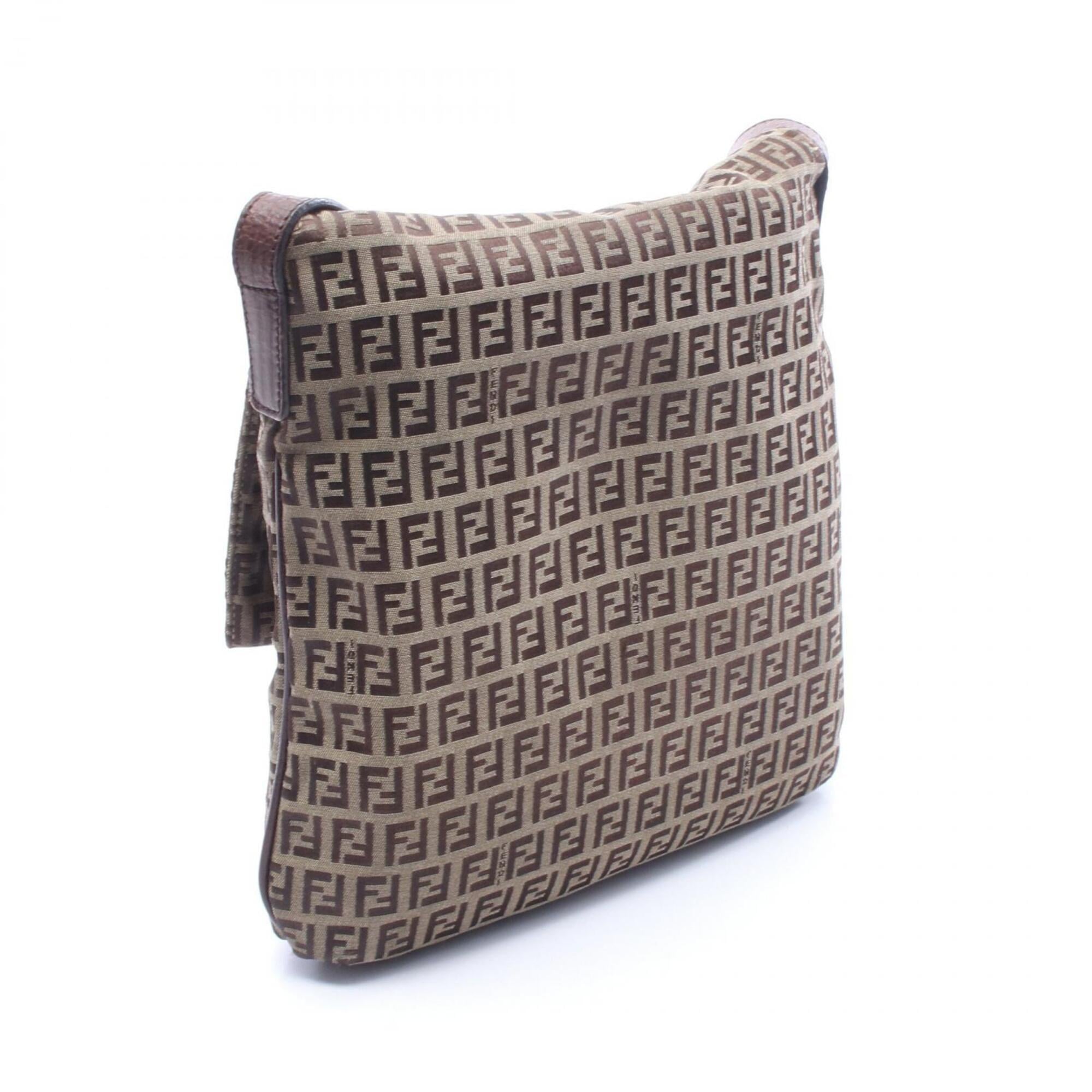 Fendi Beige Brown Canvas Leather Handbag Shoulder Bag (Pre-Owned)