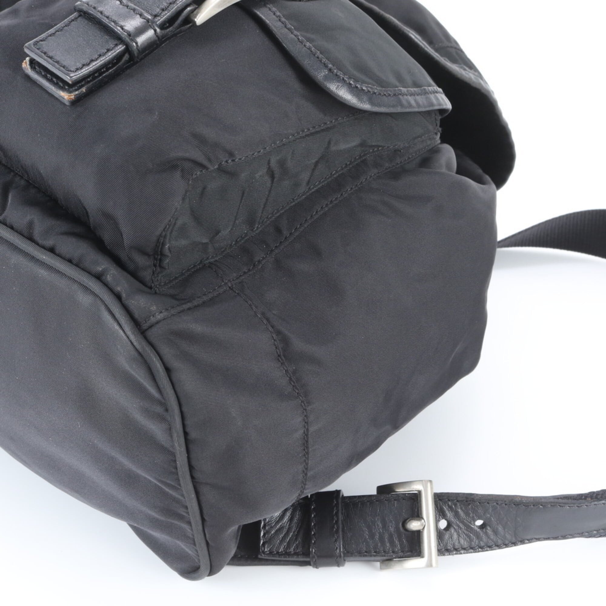 Prada Black Nylon Leather Backpack Handbag (Pre-Owned)