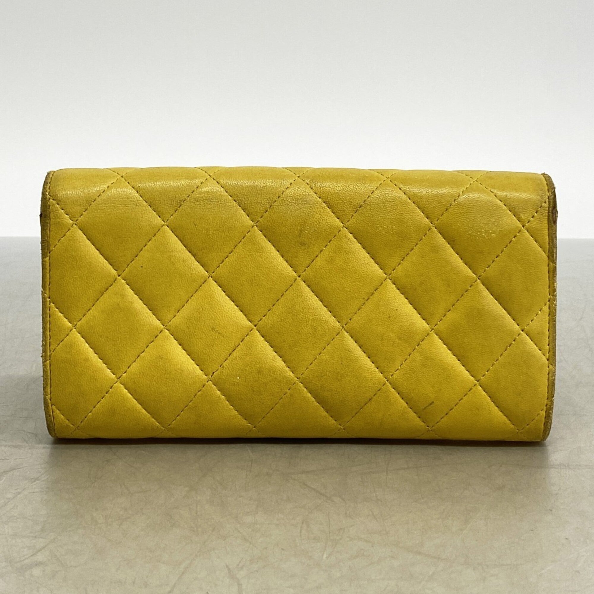 Chanel Yellow Leather Long Wallet (Bi-Fold) (Pre-Owned)