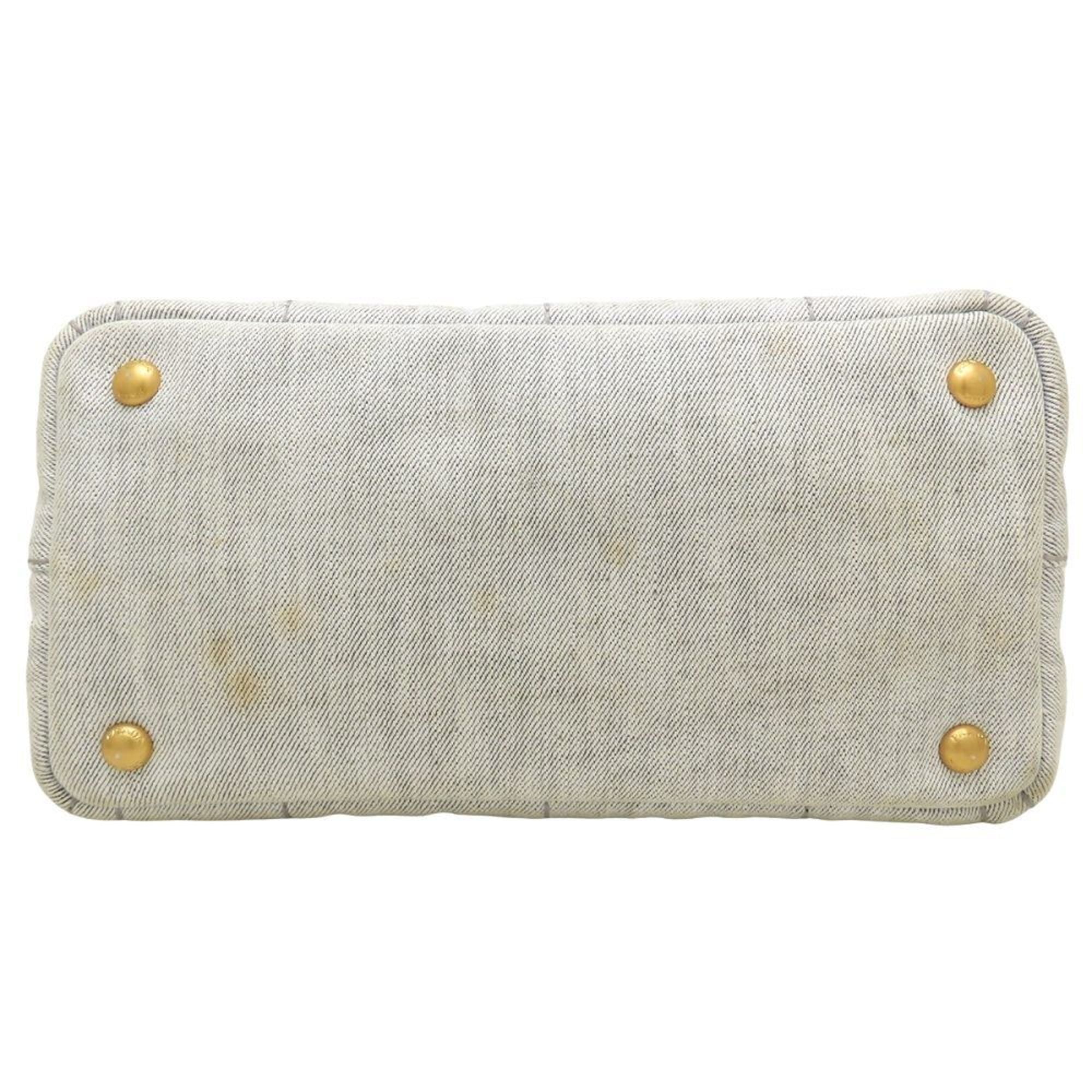 Prada Canapa Bianco White Denim Handbag Tote Bag (Pre-Owned)