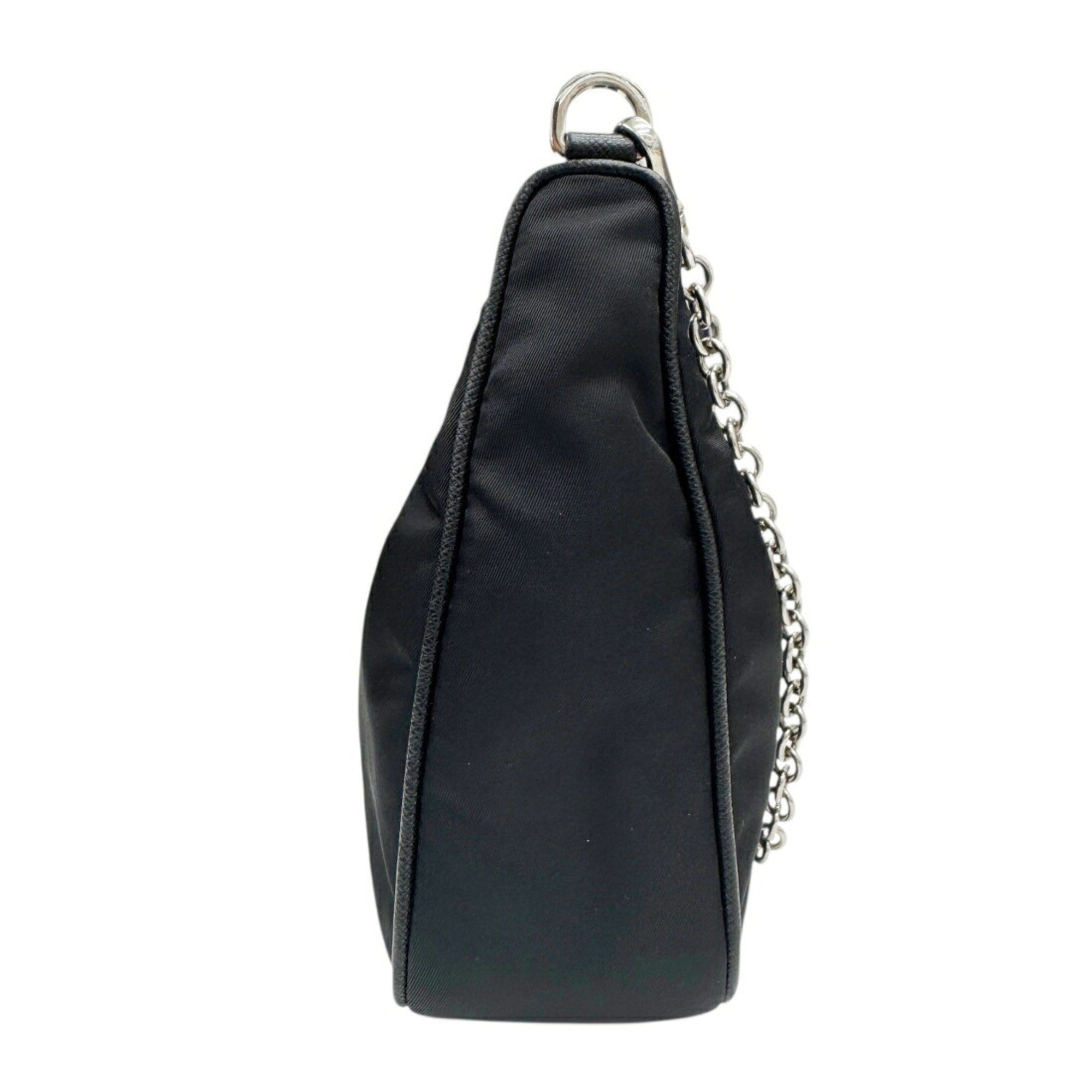 Prada Black Nylon Leather Handbag Pouch Shoulder Bag (Pre-Owned)