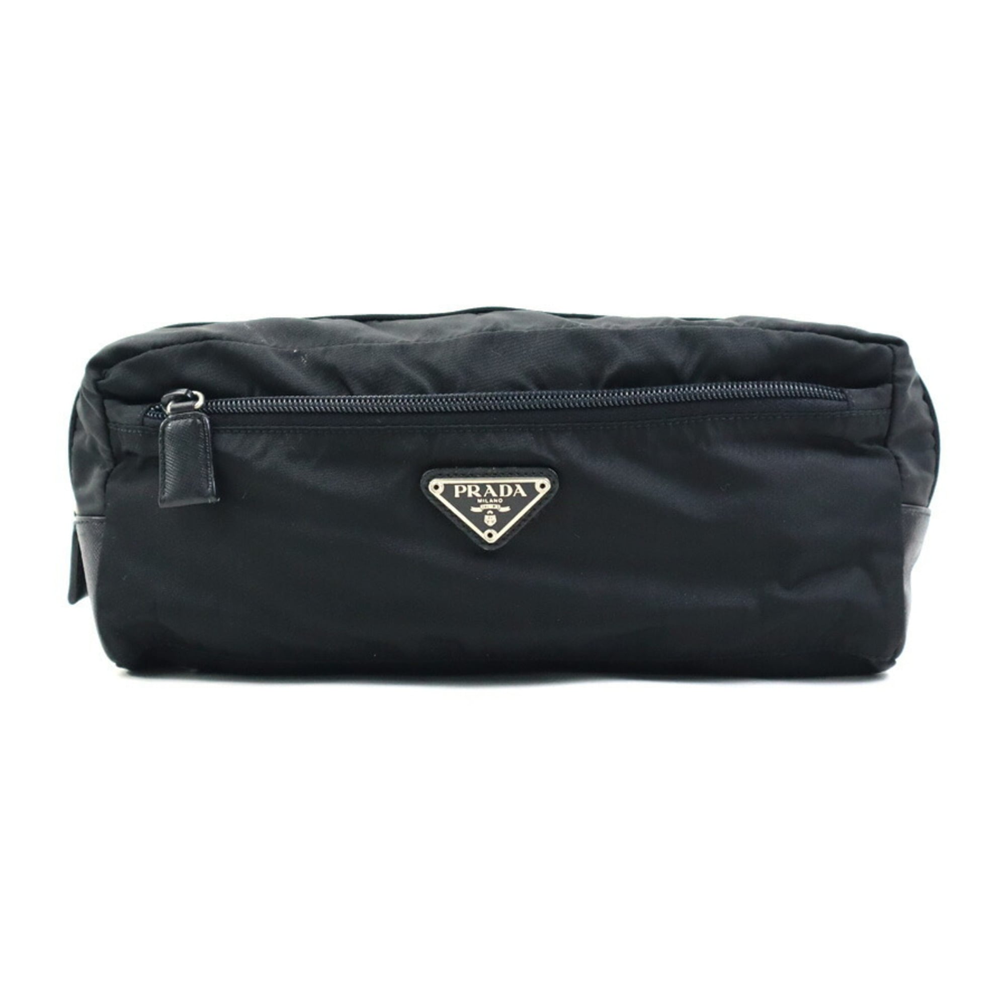 Prada Black Nylon Leather Clutch Bag Pouch (Pre-Owned)