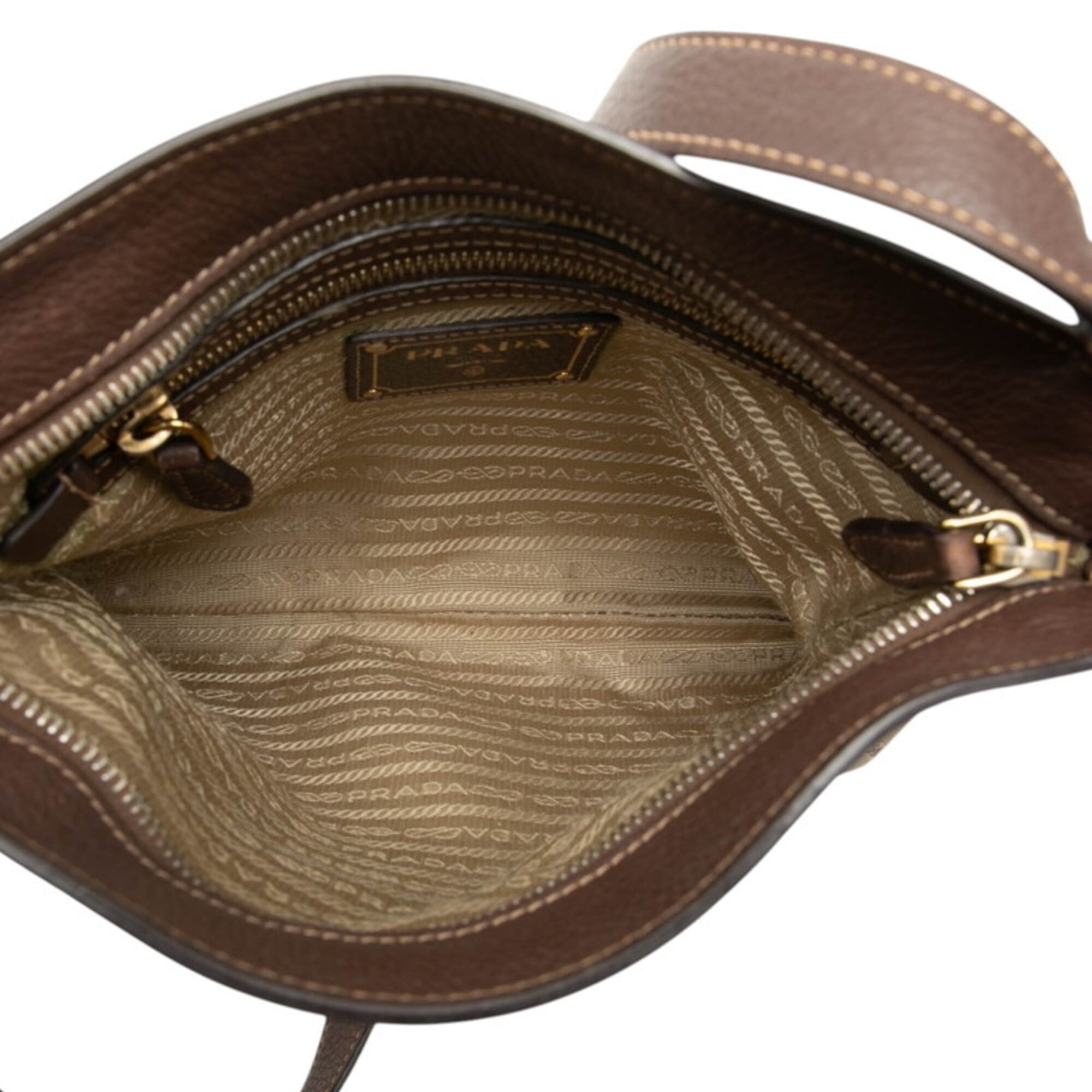 Prada Canapa Brown Canvas Leather Shoulder Bag (Pre-Owned)