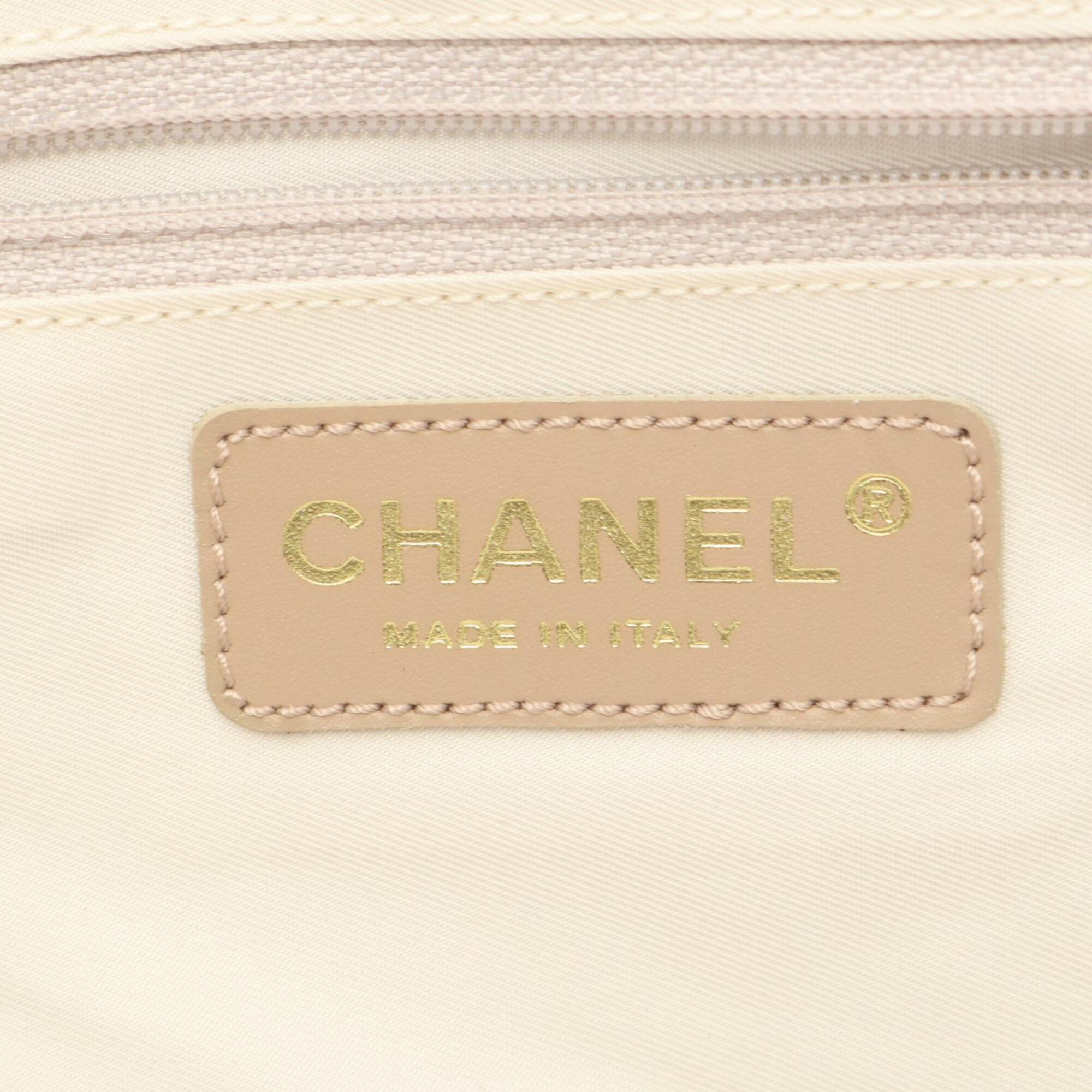 Chanel Beige Leather Nylon Canvas Handbag Tote Bag (Pre-Owned)