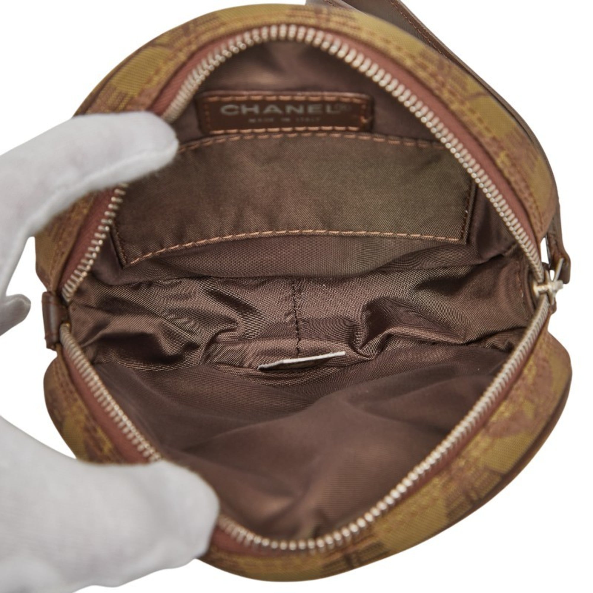 Chanel Brown Khaki Canvas Leather Pouch (Pre-Owned)