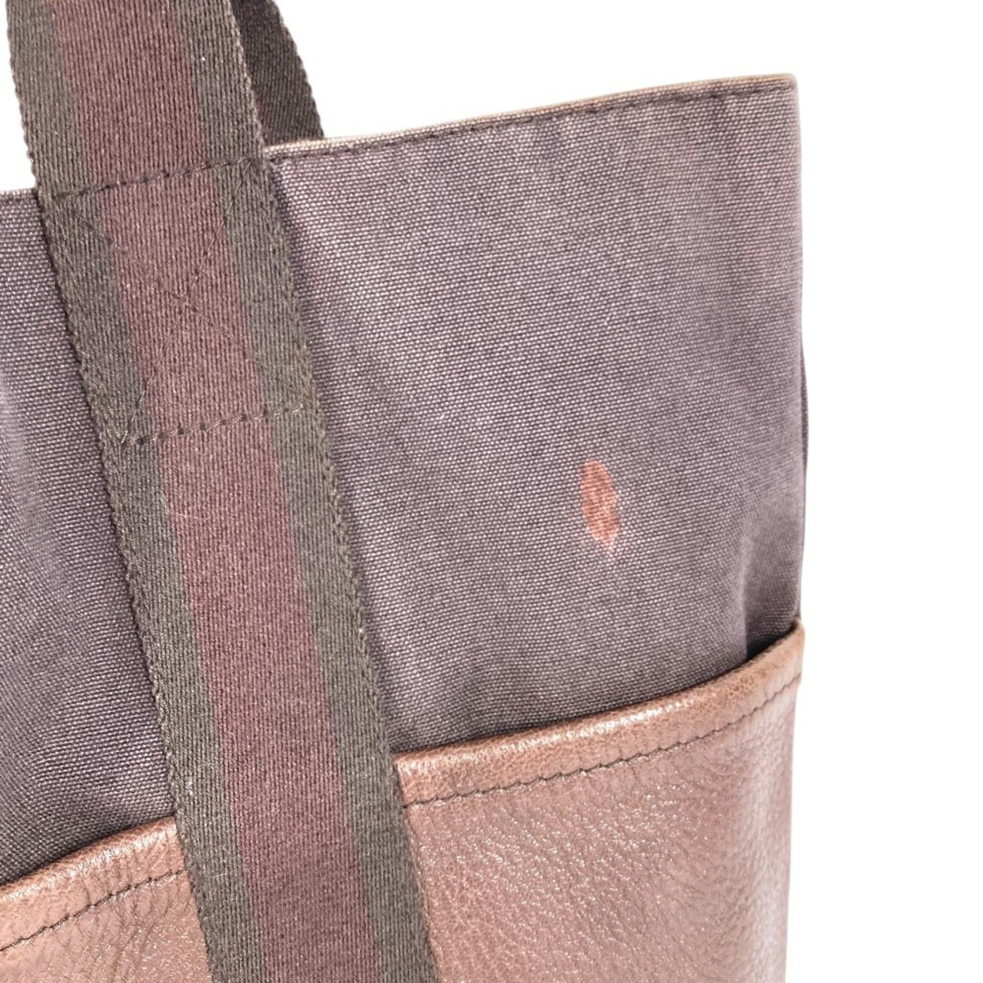 Hermes Brown Leather Canvas Handbag Tote Bag (Pre-Owned)