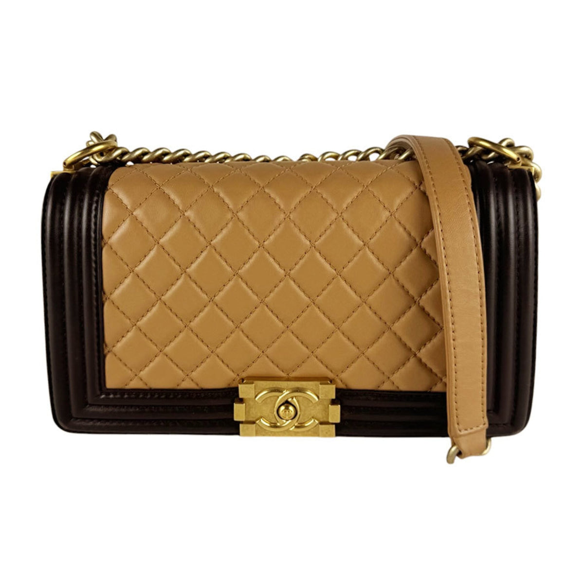 Chanel Beige Brown Leather Shoulder Bag (Pre-Owned)
