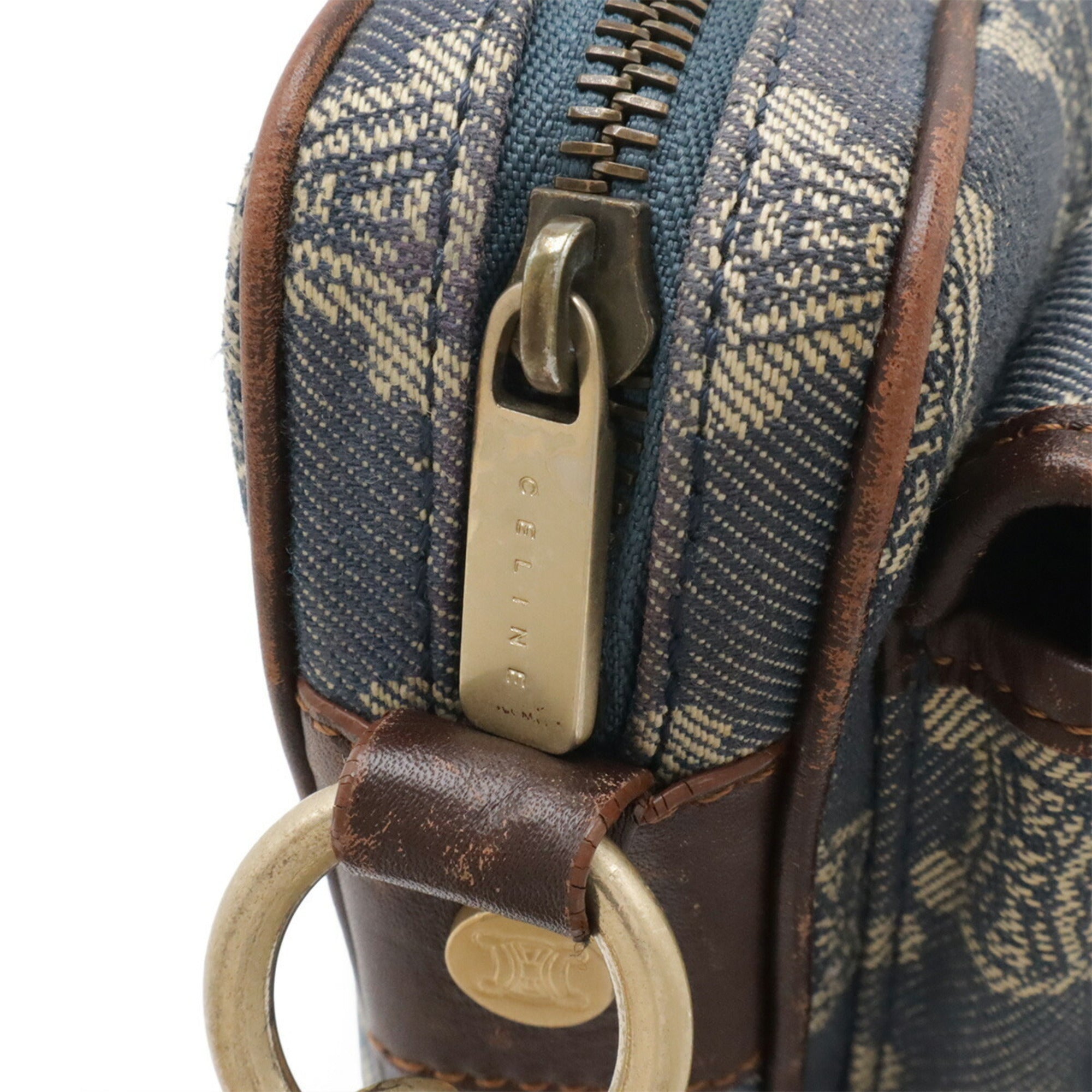 Celine Blue Brown Denim Leather Shoulder Bag (Pre-Owned)