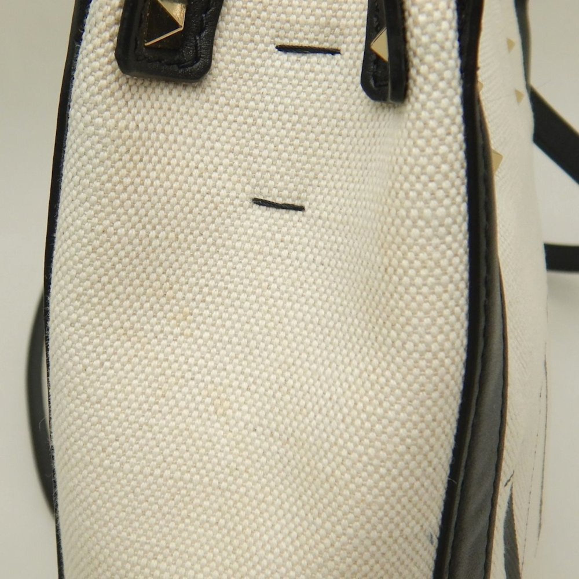 Valentino Garavani Black White Canvas Leather Tote Bag (Pre-Owned)