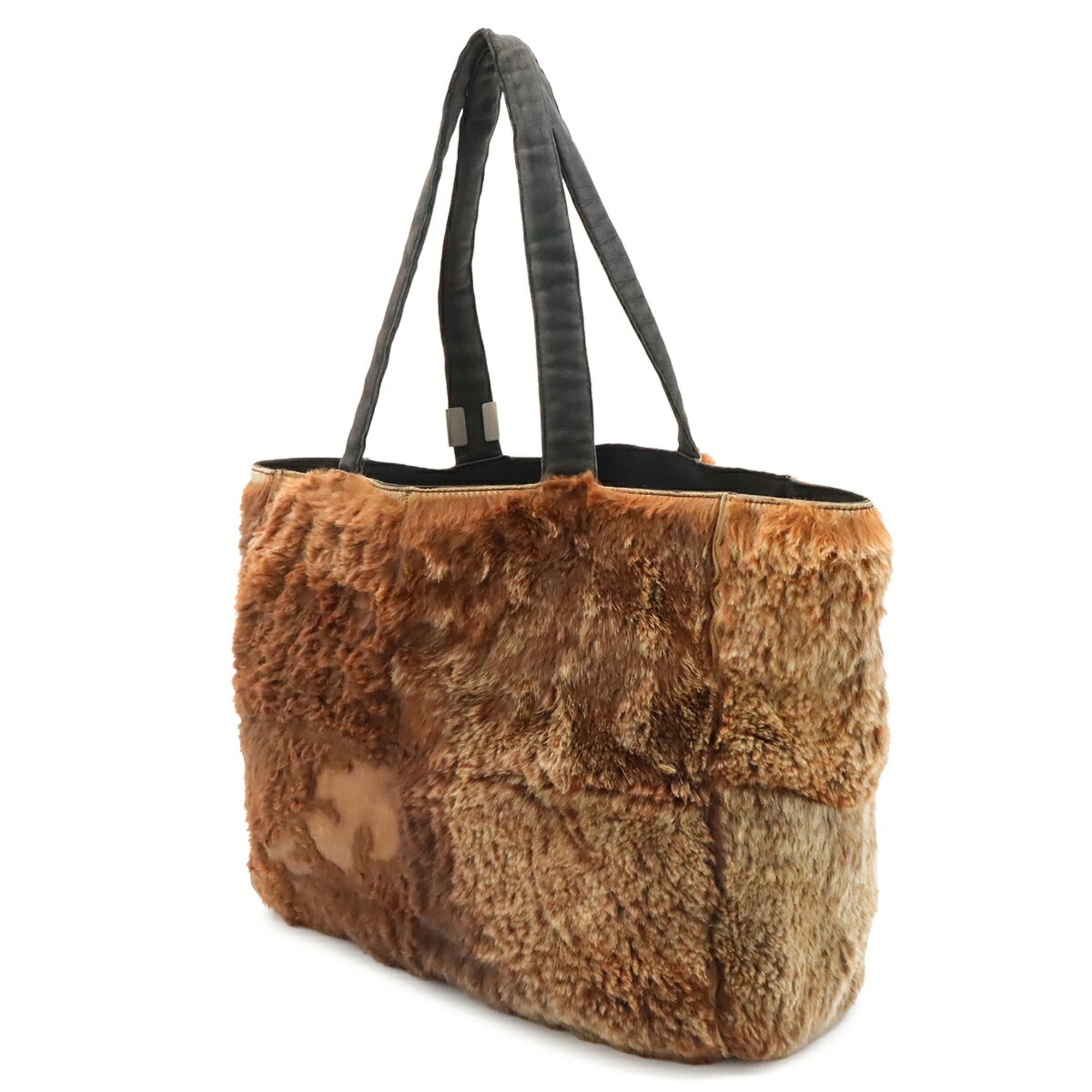 Chanel Black Brown Lapin Suede Handbag Tote Bag (Pre-Owned)