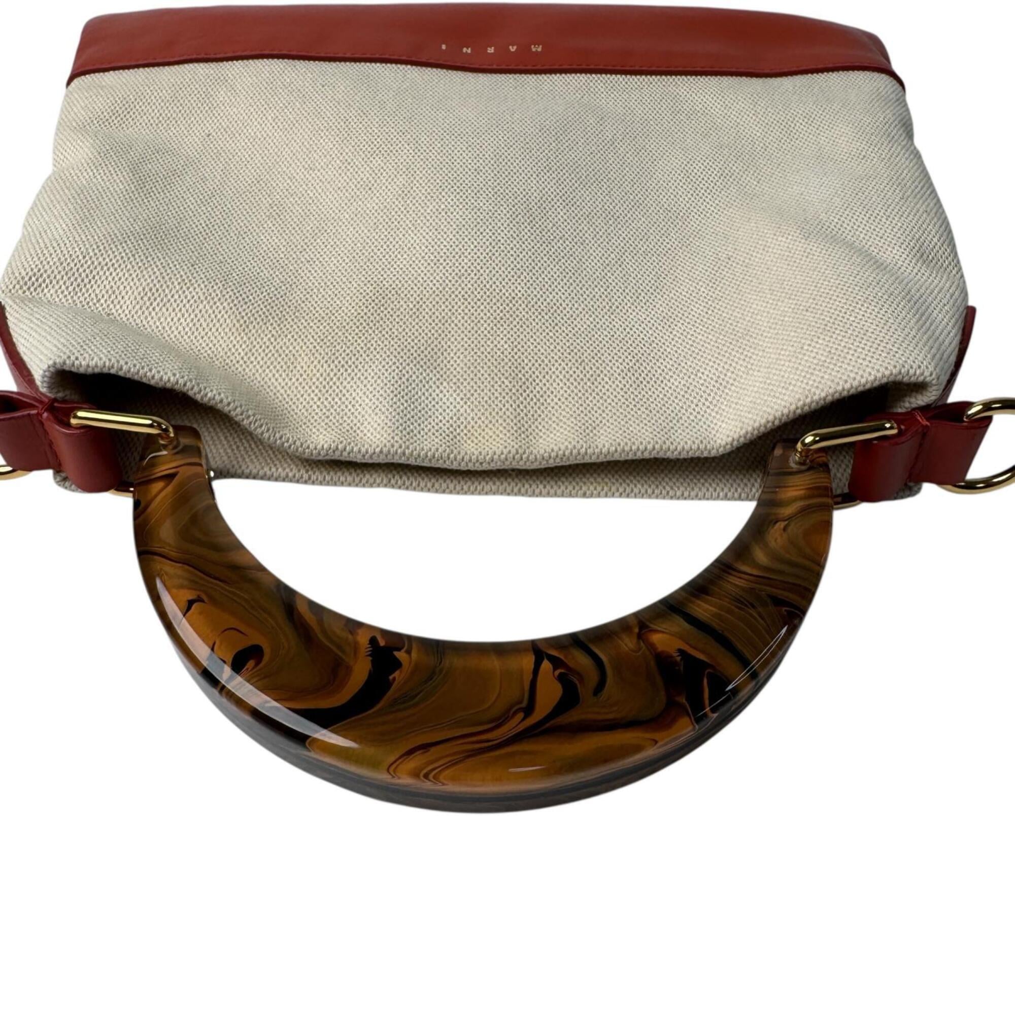 Marni Beige Orange Red Color Canvas Leather Handbag Shoulder Bag (Pre-Owned)